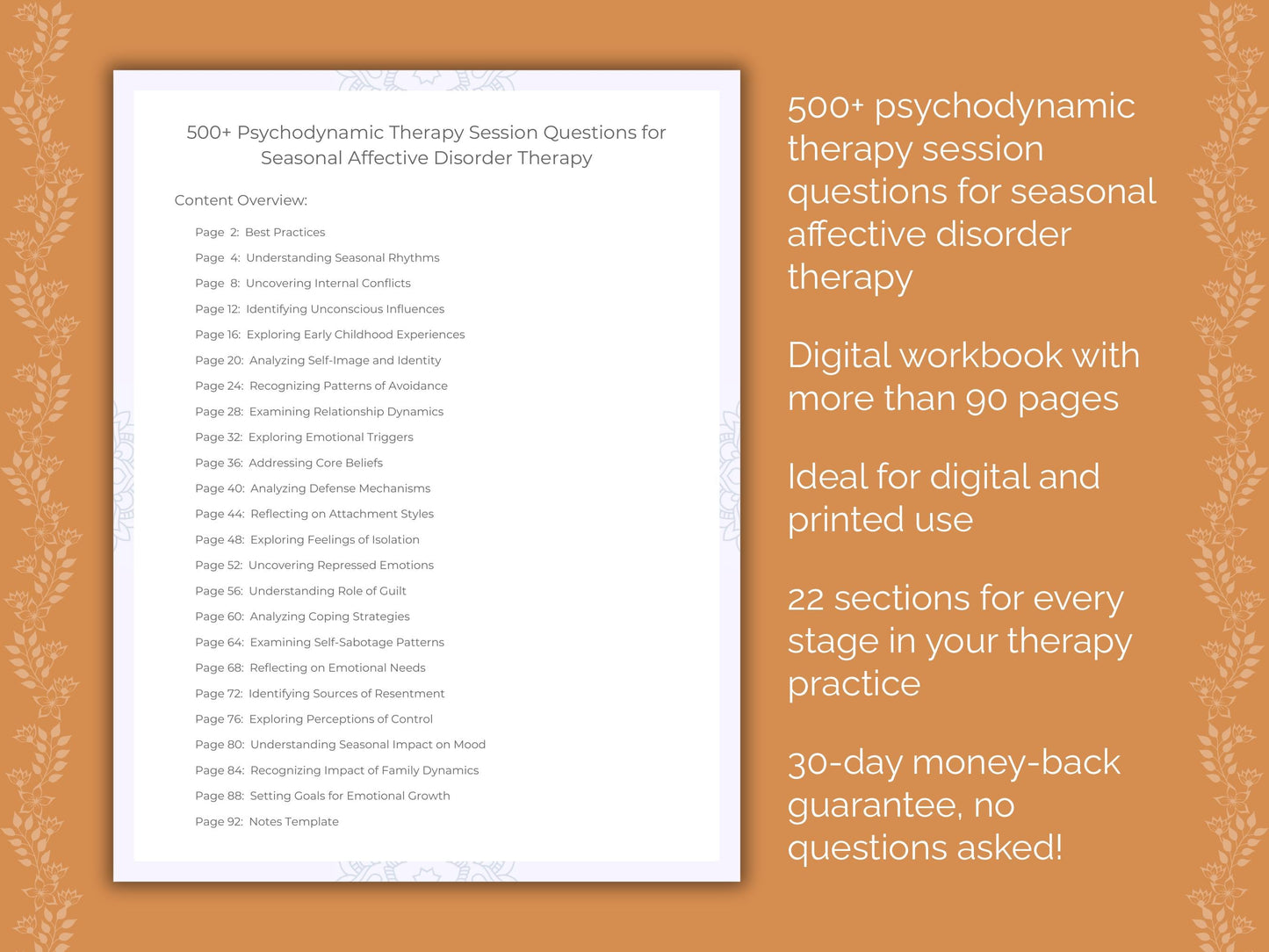 Seasonal Affective Disorder Psychodynamic Therapy Therapist Worksheets