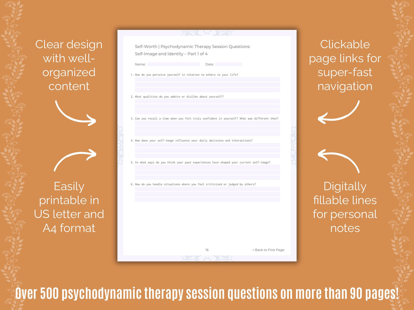 Self-Worth Psychodynamic Therapy Counseling Templates