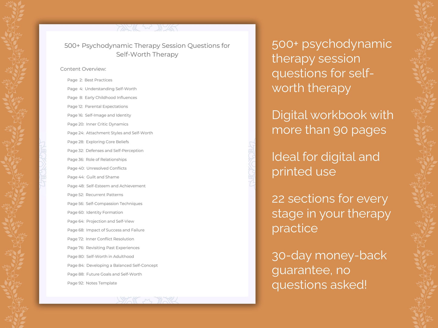 Self-Worth Psychodynamic Therapy Therapist Worksheets