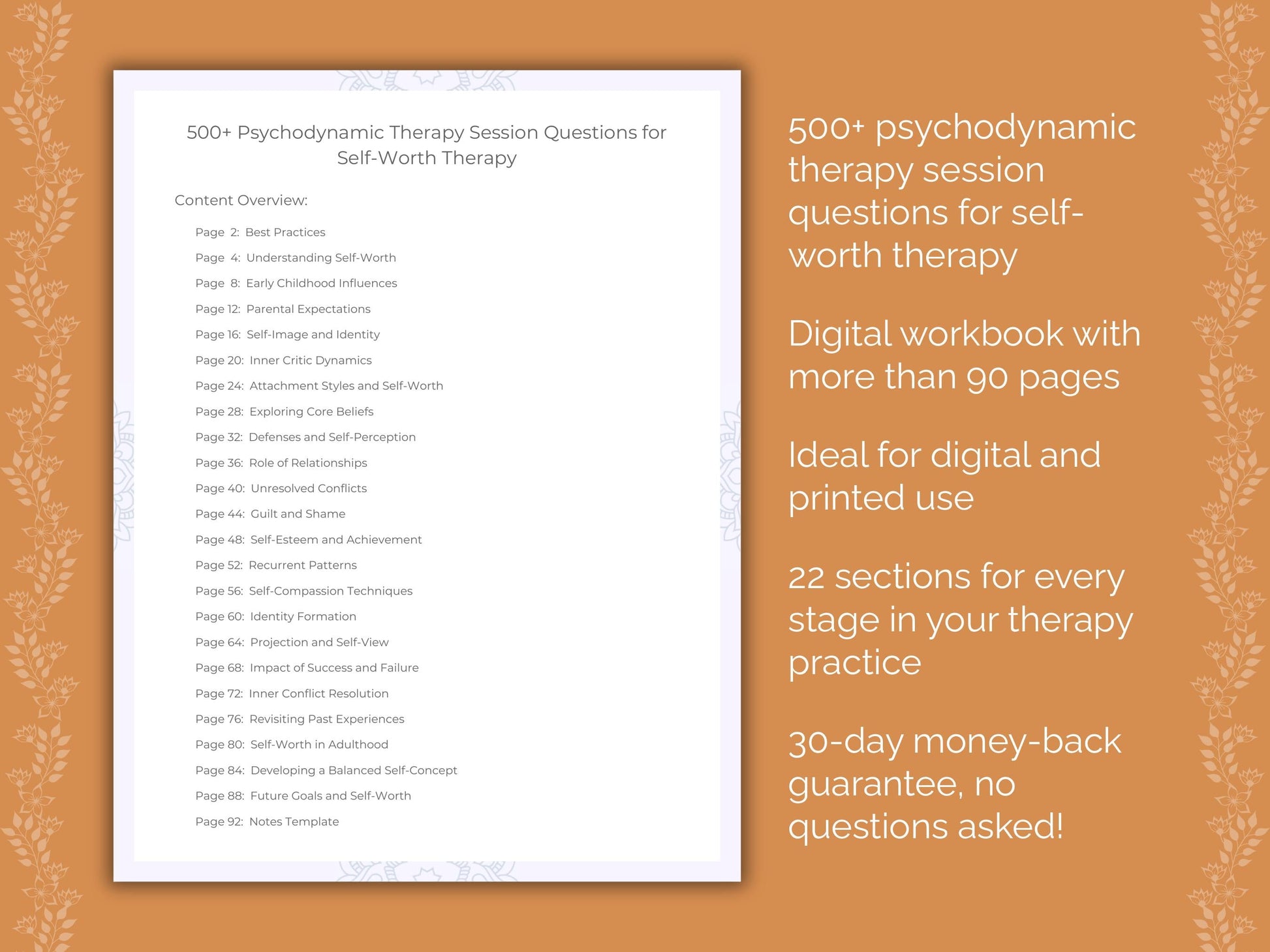 Self-Worth Psychodynamic Therapy Therapist Worksheets