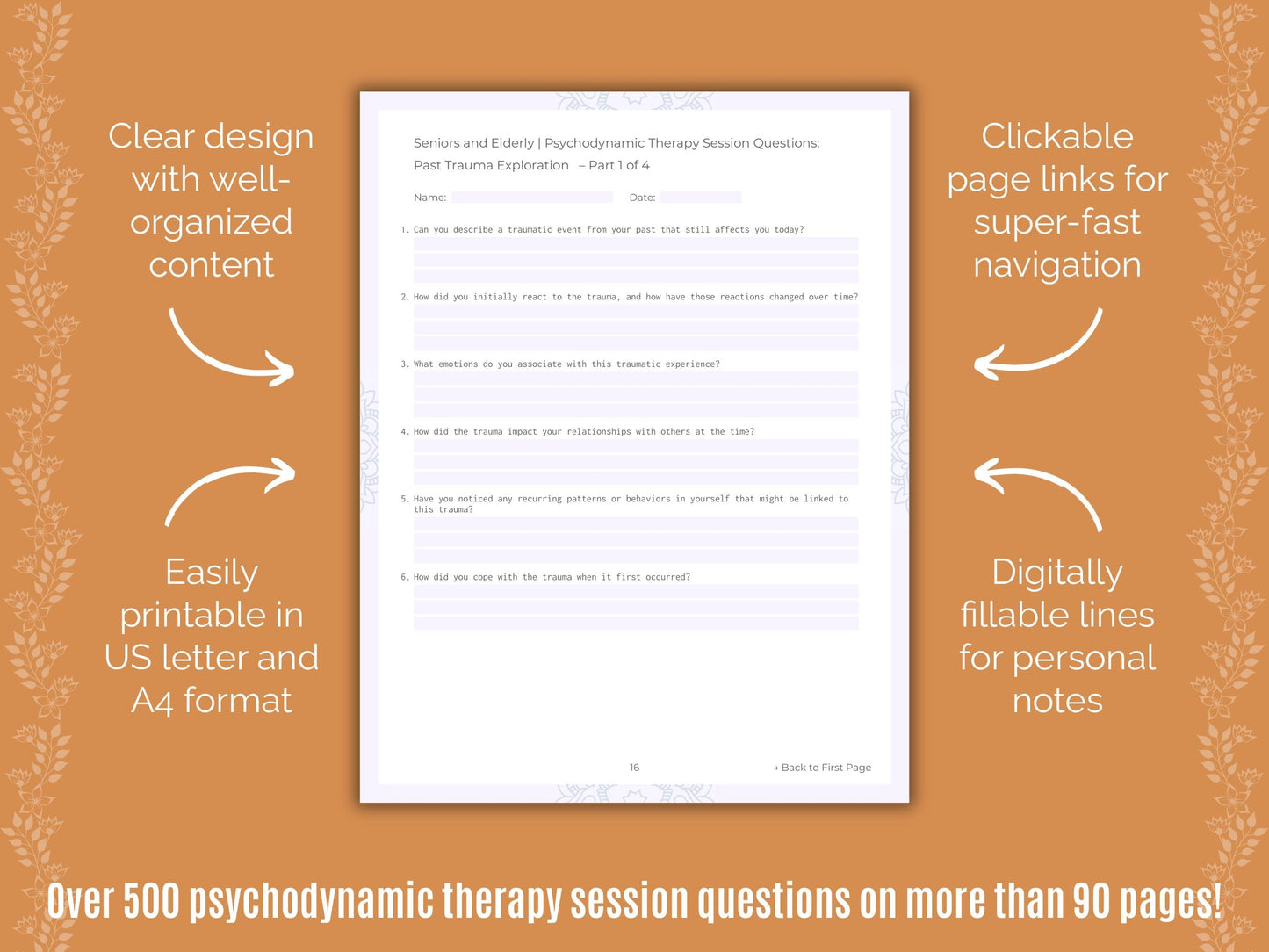 Seniors and Elderly Psychodynamic Therapy Counseling Templates