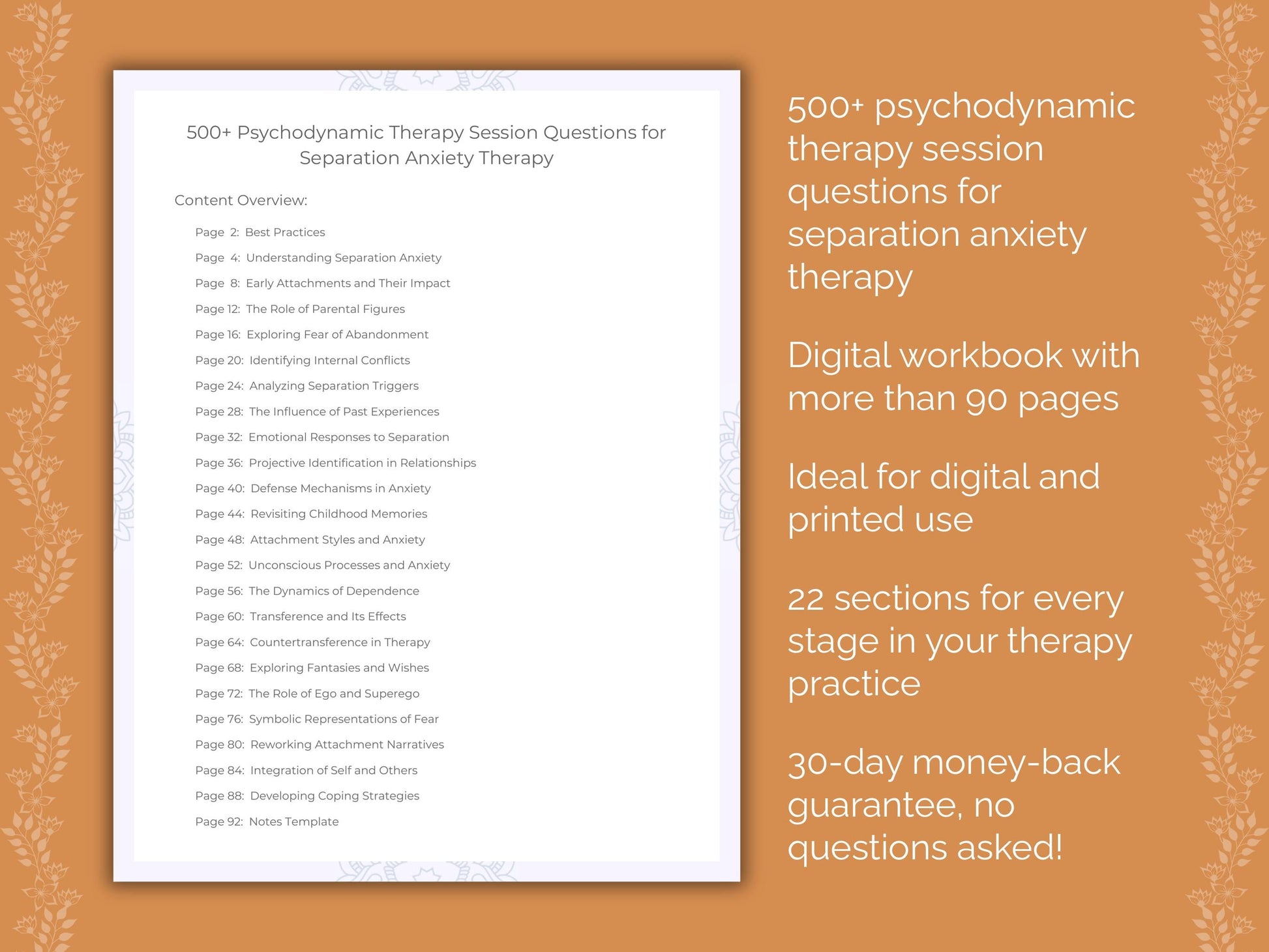 Separation Anxiety Psychodynamic Therapy Therapist Worksheets