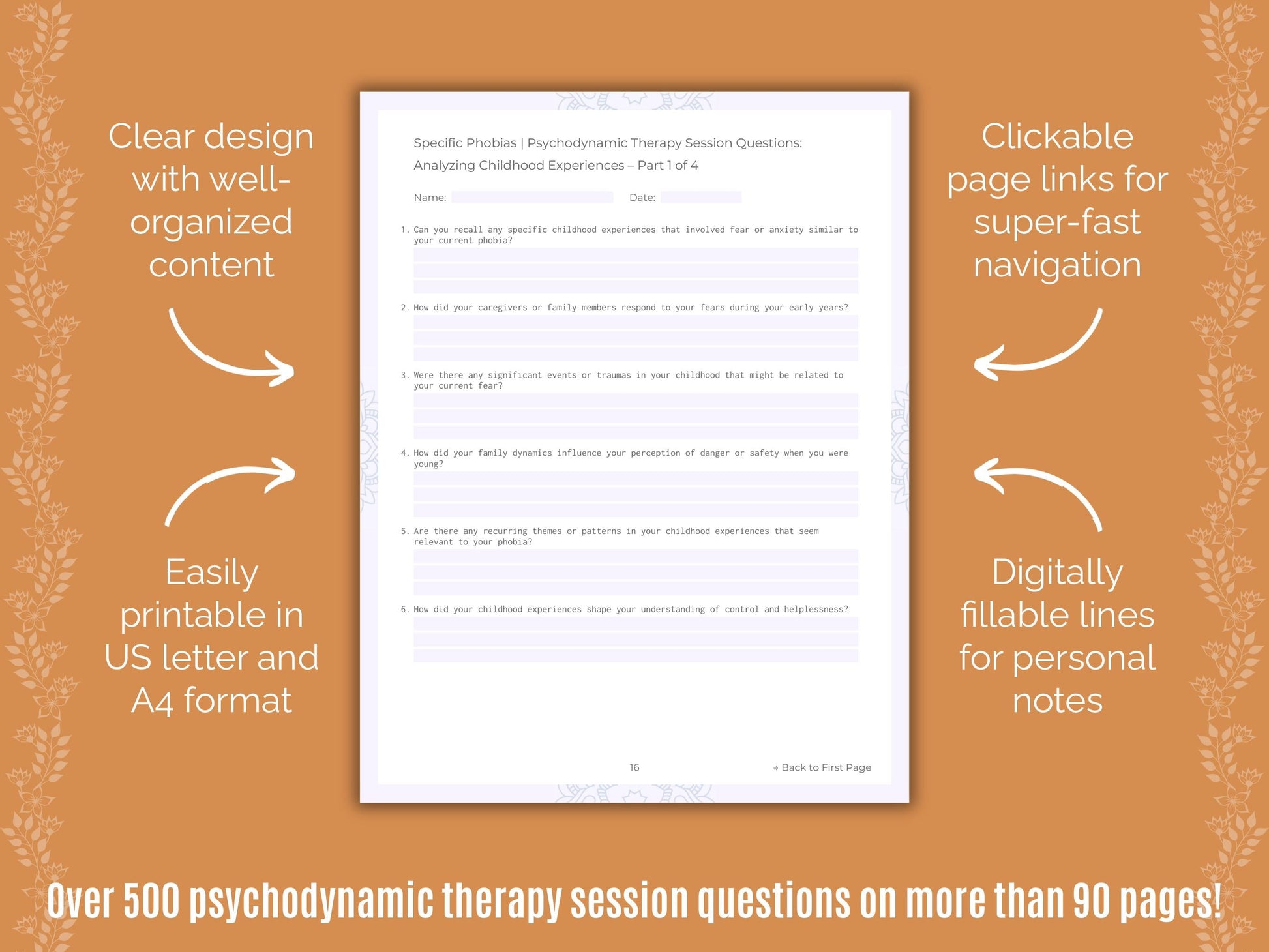 Specific Phobias Psychodynamic Therapy Counseling Templates