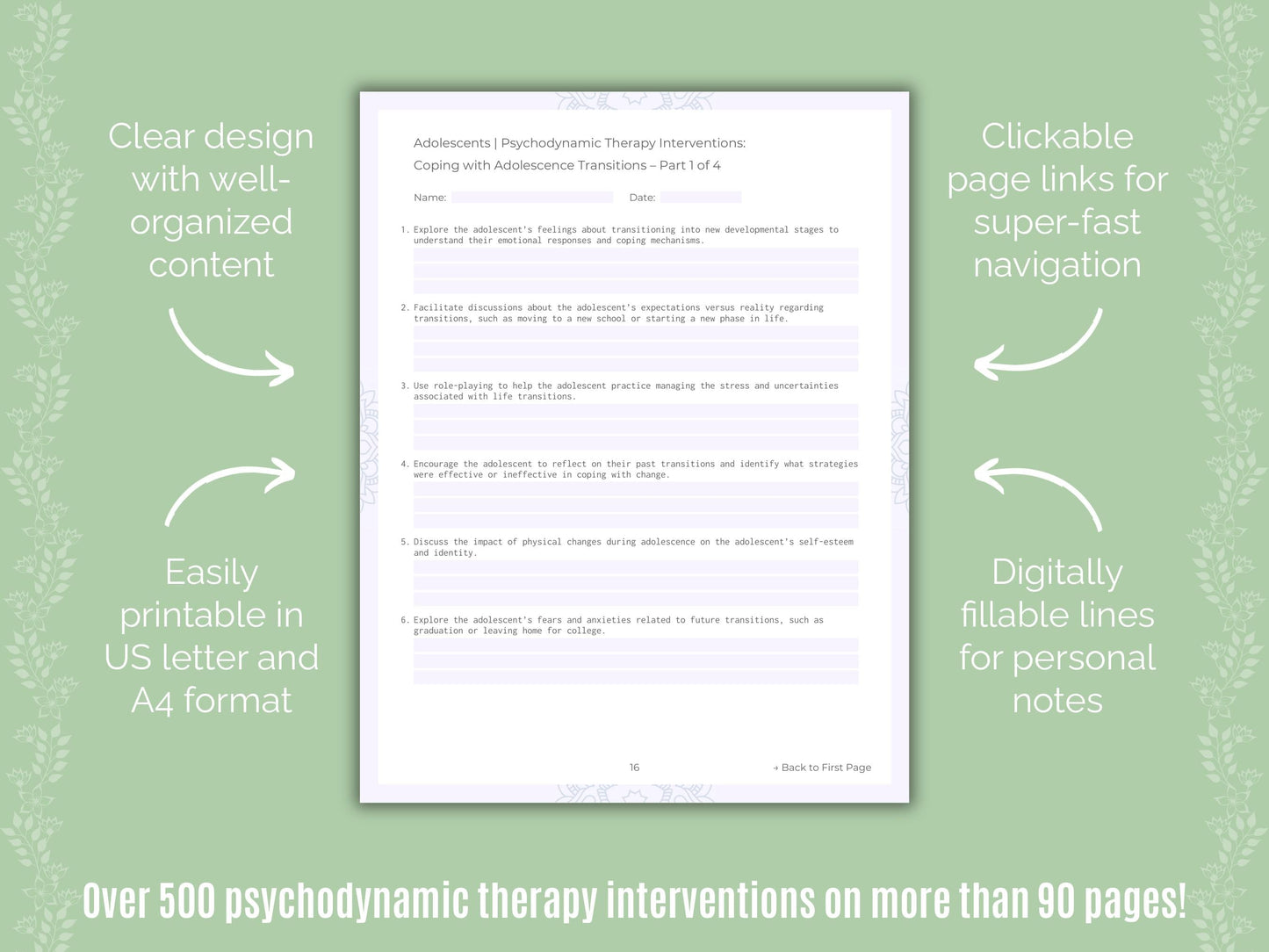 Adolescents Psychodynamic Therapy Counseling Templates