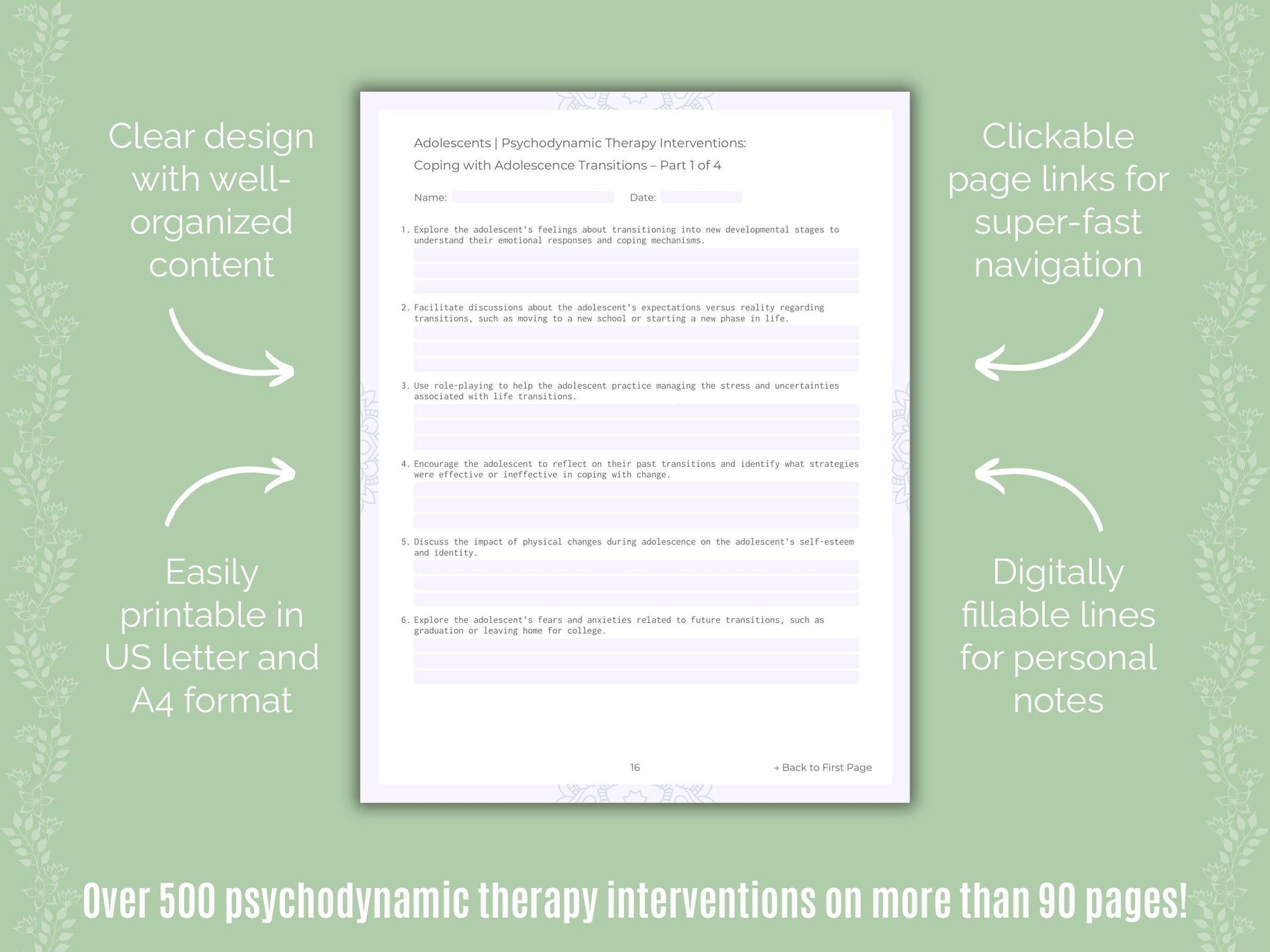 Adolescents Psychodynamic Therapy Counseling Templates