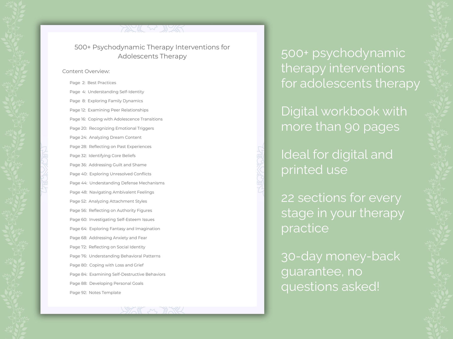 Adolescents Psychodynamic Therapy Therapist Worksheets