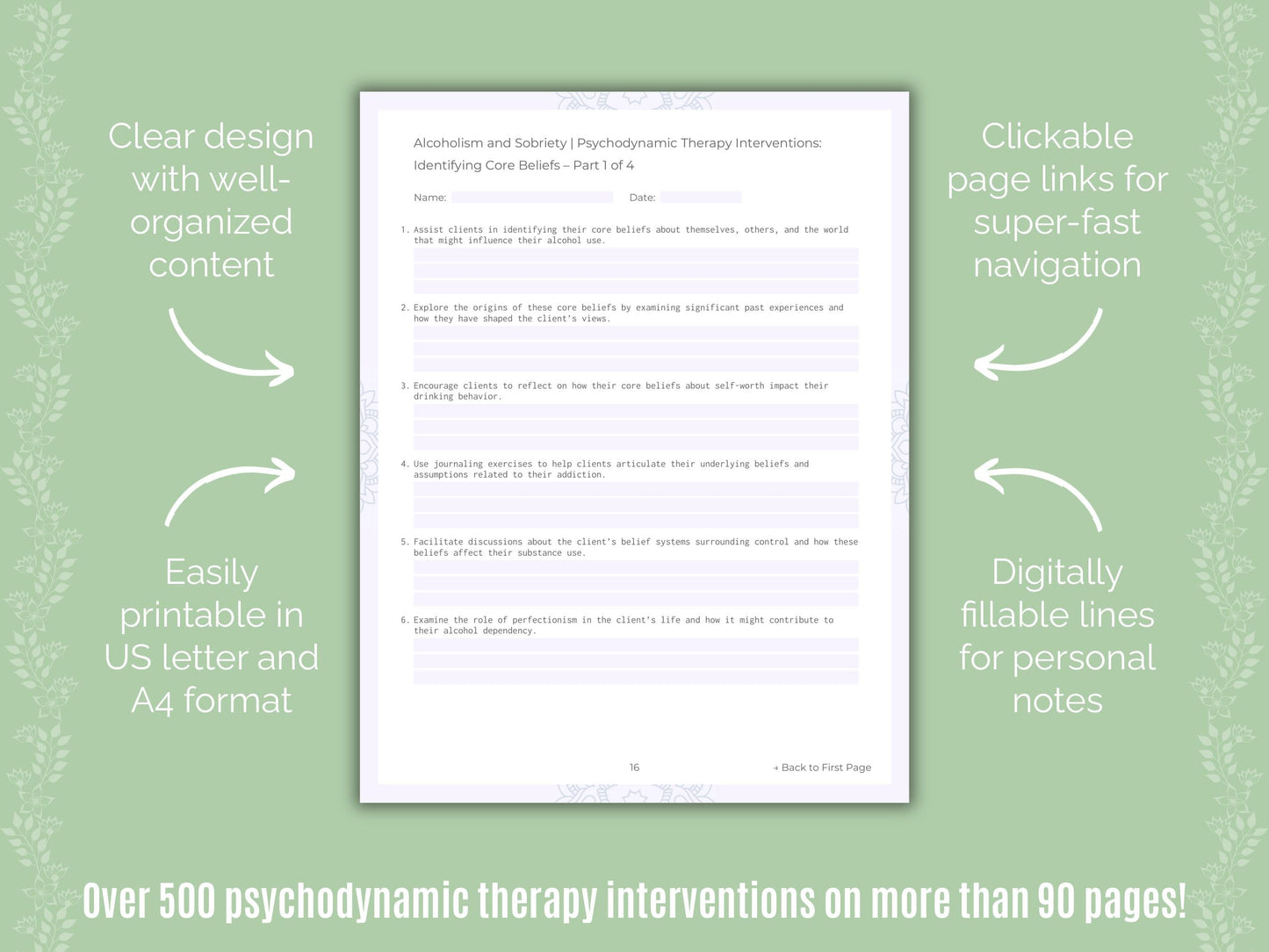 Alcoholism and Sobriety Psychodynamic Therapy Counseling Templates