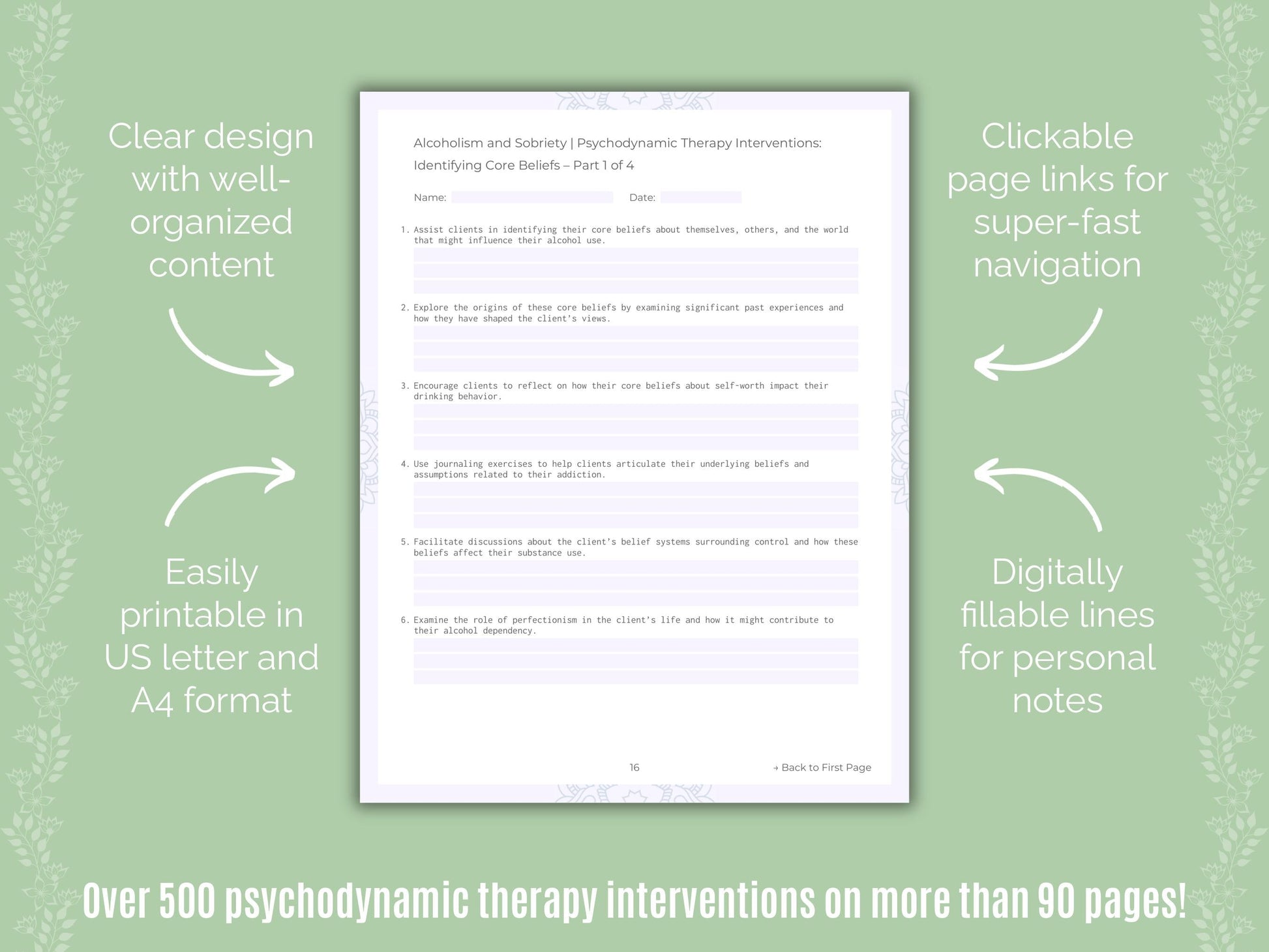 Alcoholism and Sobriety Psychodynamic Therapy Counseling Templates