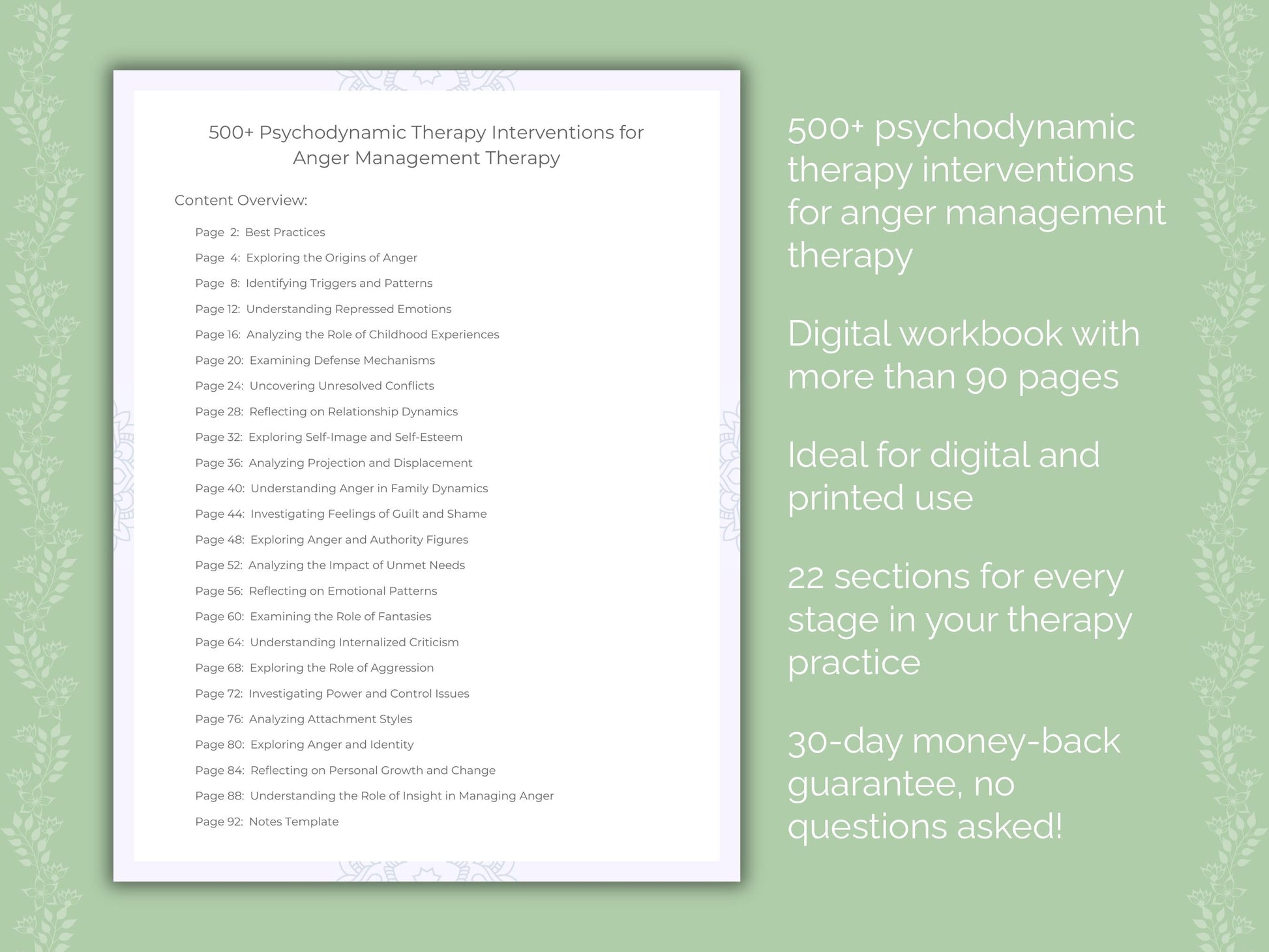 Anger Management Psychodynamic Therapy Therapist Worksheets