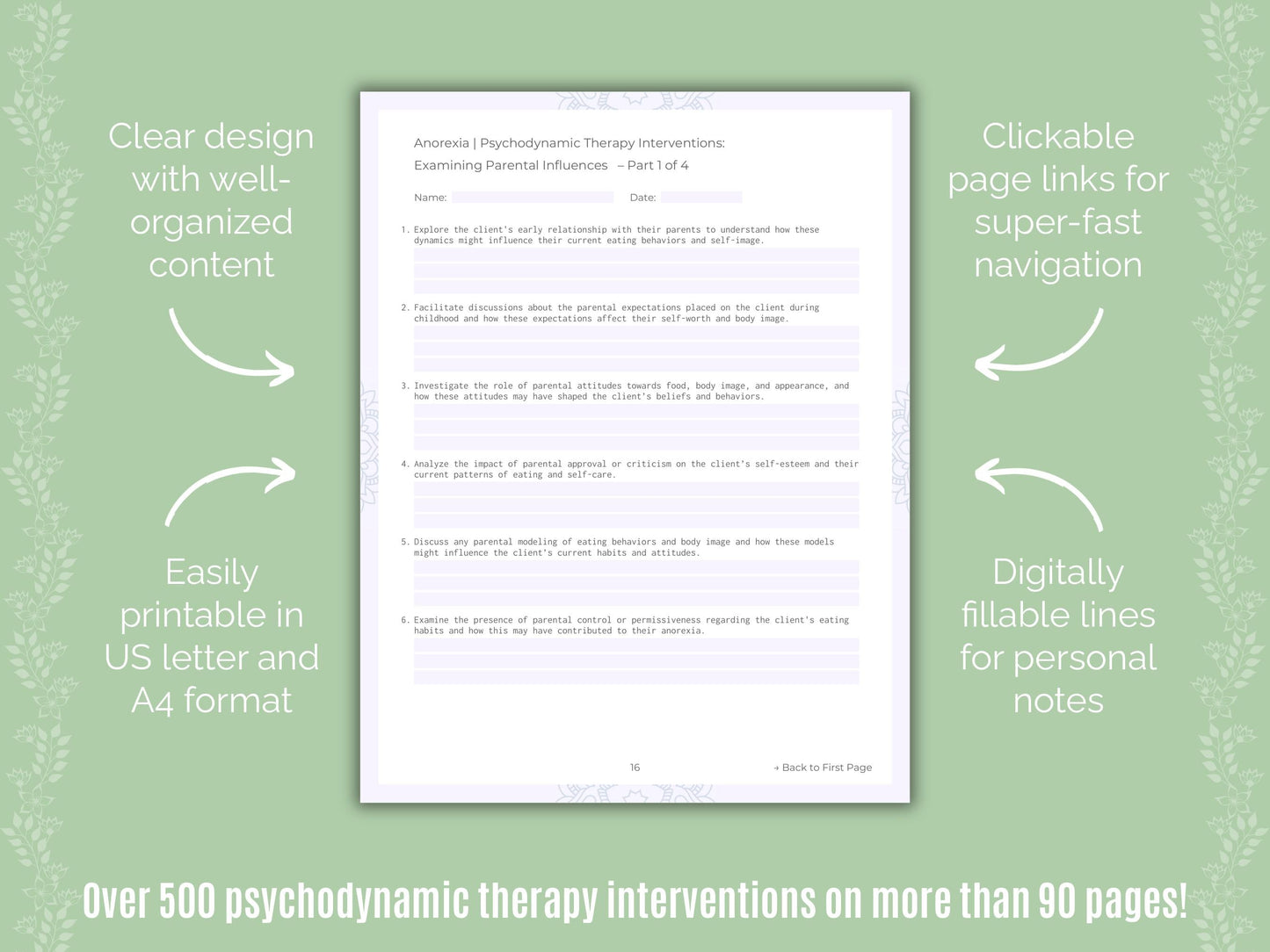 Anorexia Psychodynamic Therapy Counseling Templates