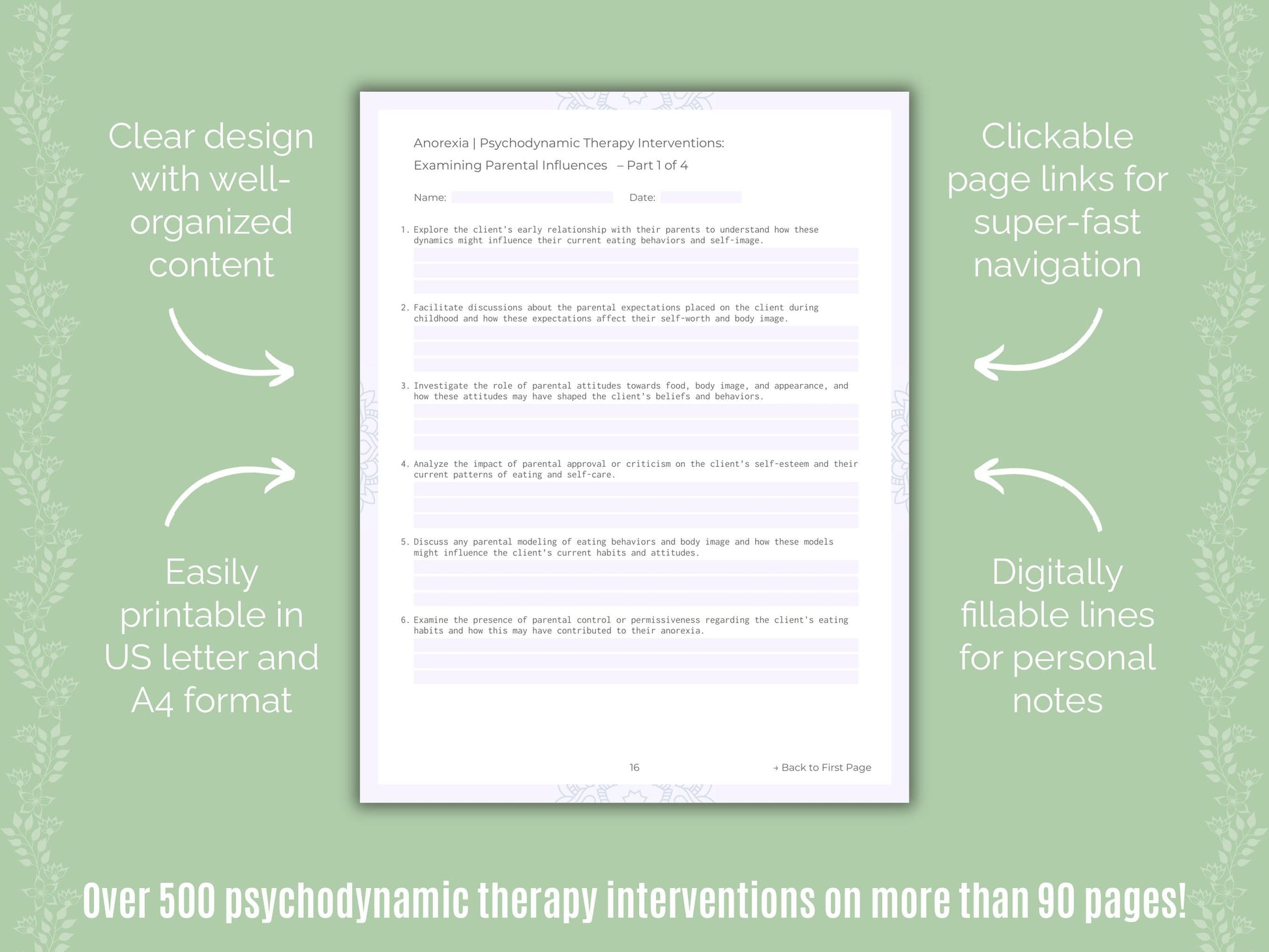 Anorexia Psychodynamic Therapy Counseling Templates