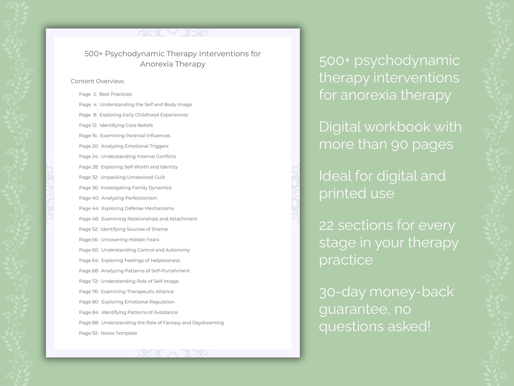 Anorexia Psychodynamic Therapy Therapist Worksheets