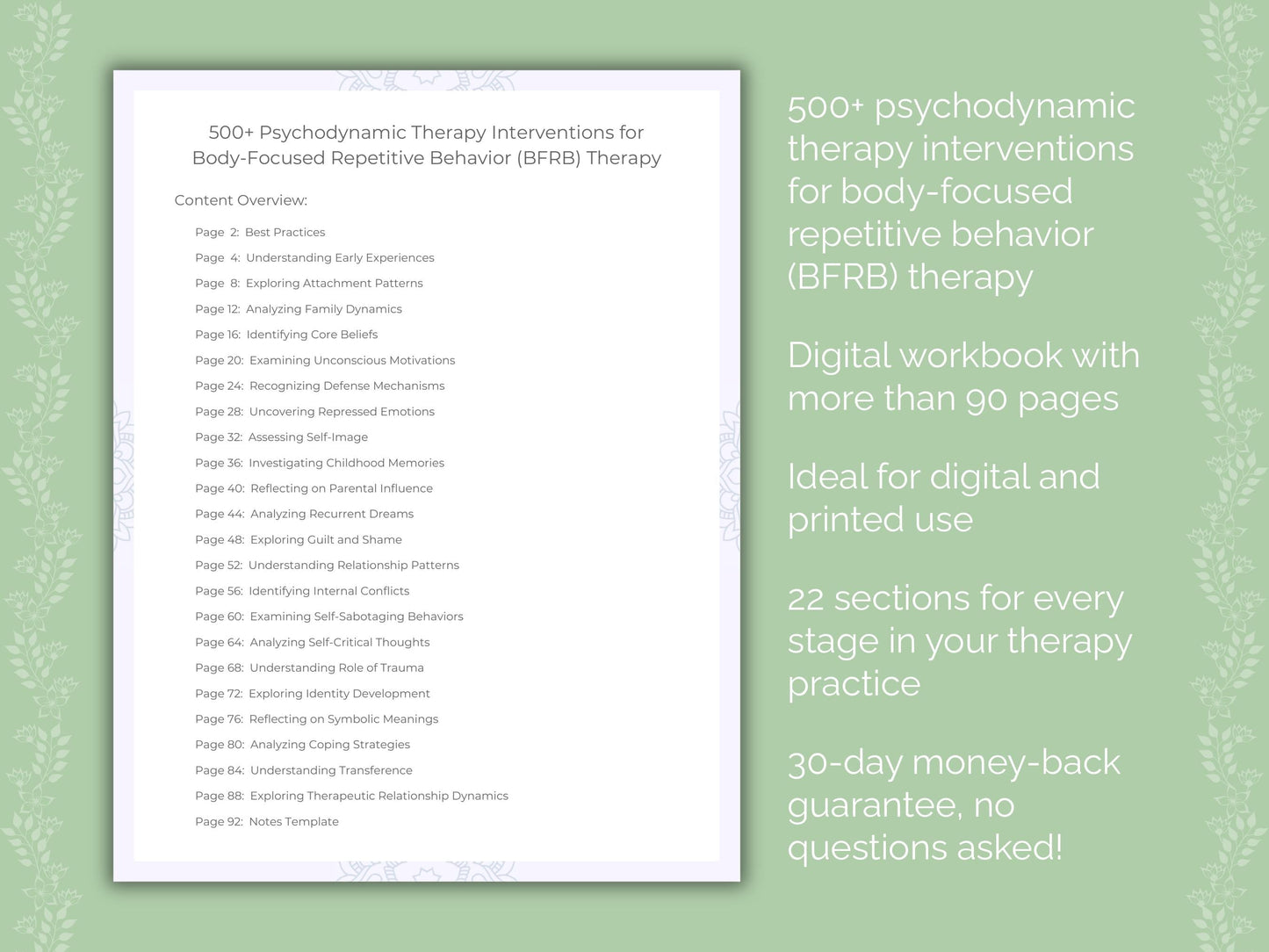 Body-Focused Repetitive Behavior (BFRB) Psychodynamic Therapy Therapist Worksheets