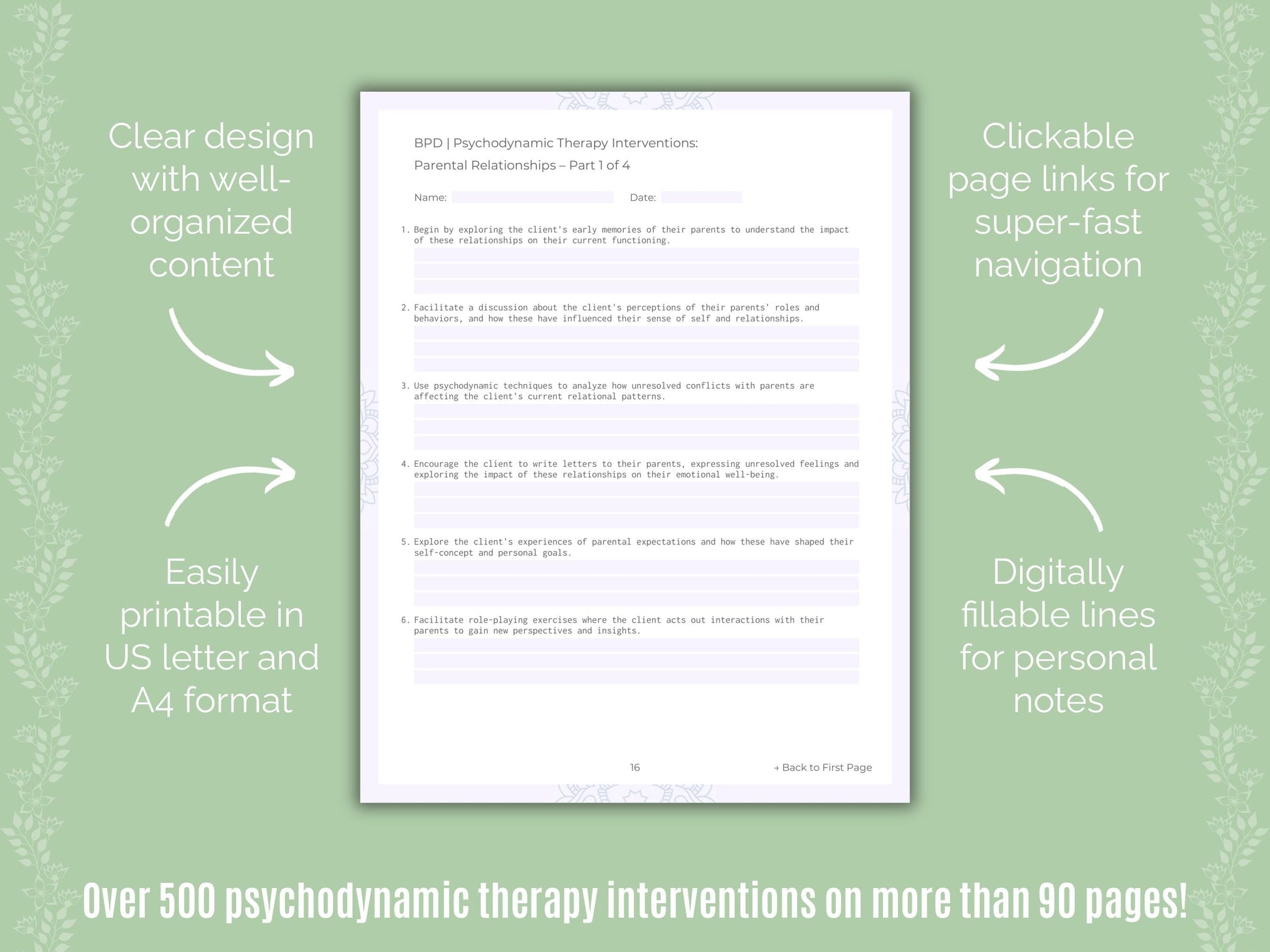 Borderline Personality Disorder (BPD) Psychodynamic Therapy Counseling Templates