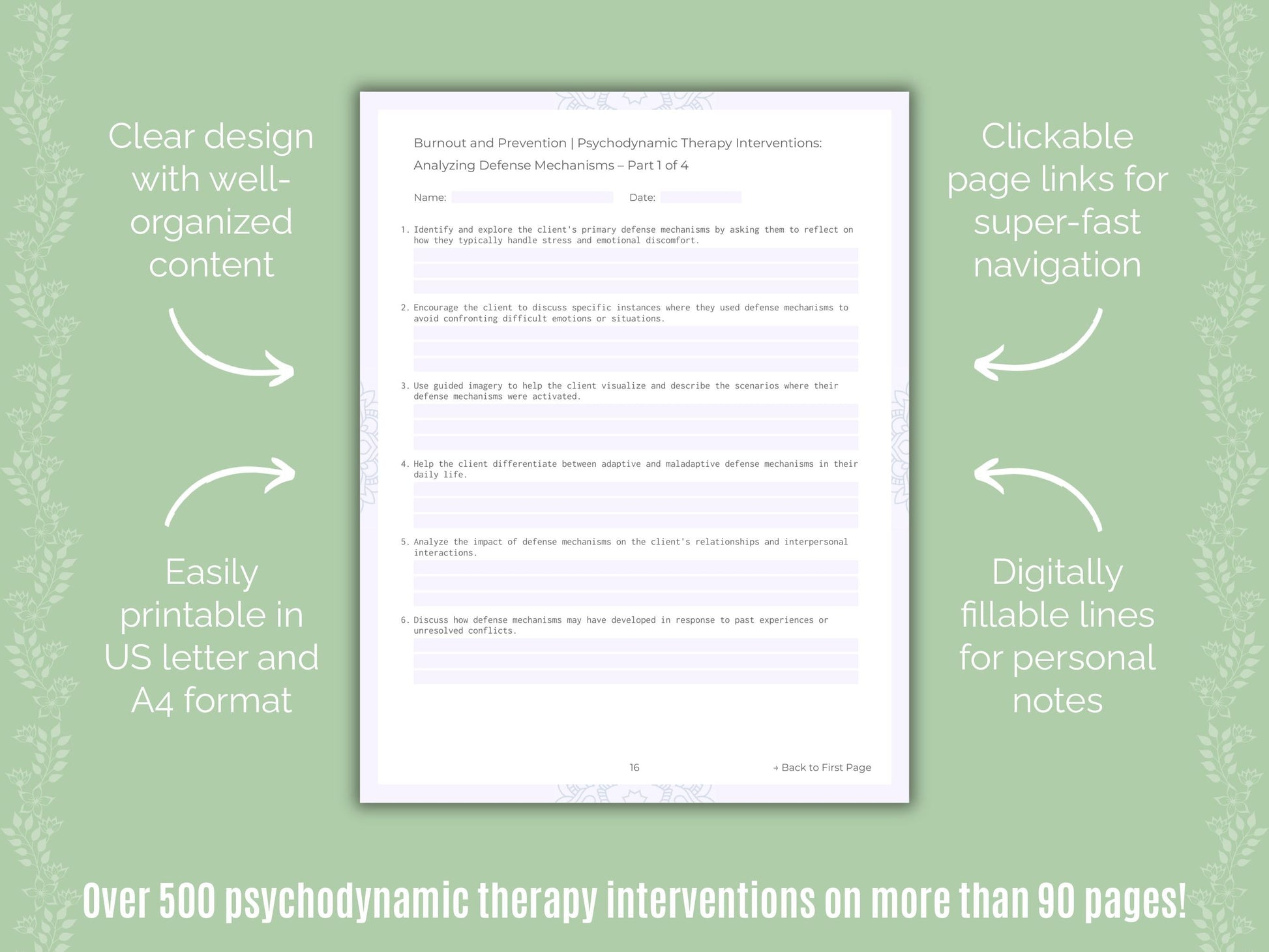 Burnout and Prevention Psychodynamic Therapy Counseling Templates