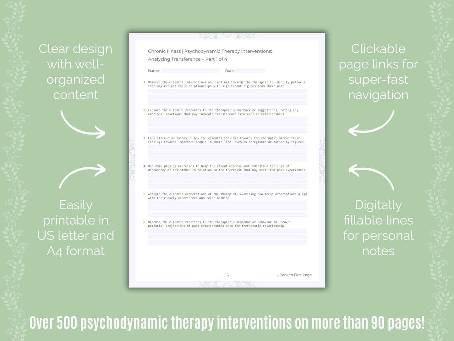 Chronic Illness Psychodynamic Therapy Counseling Templates