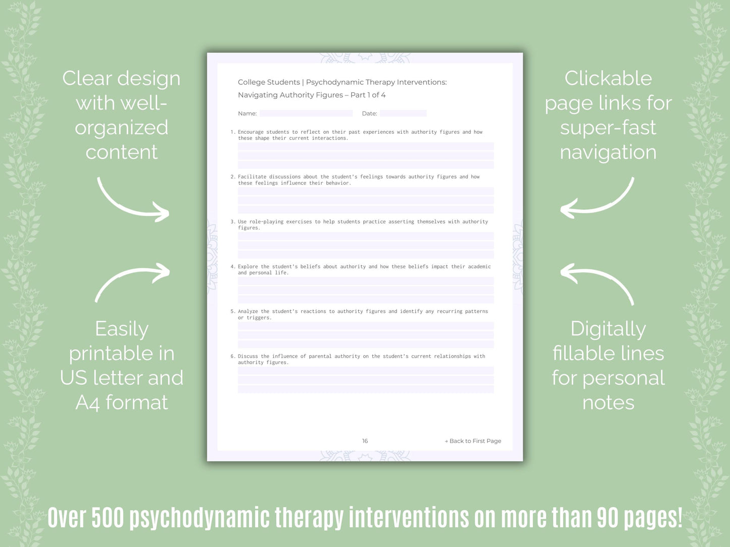 College Students Psychodynamic Therapy Counseling Templates