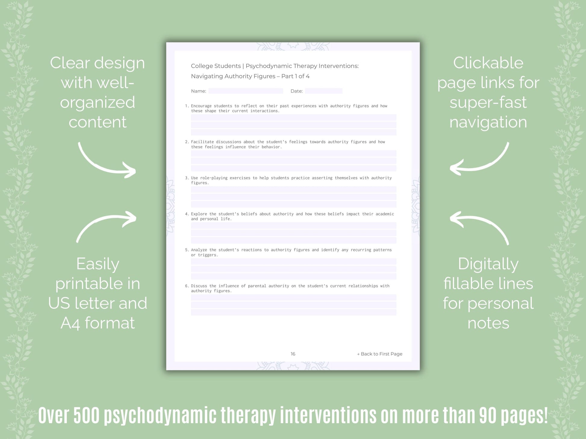 College Students Psychodynamic Therapy Counseling Templates