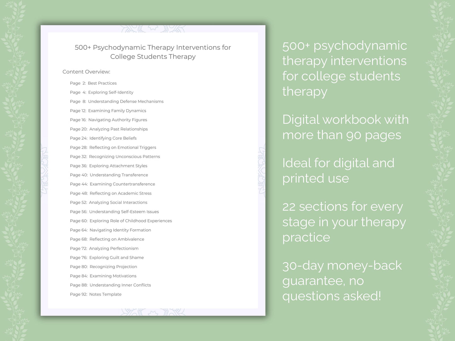 College Students Psychodynamic Therapy Therapist Worksheets