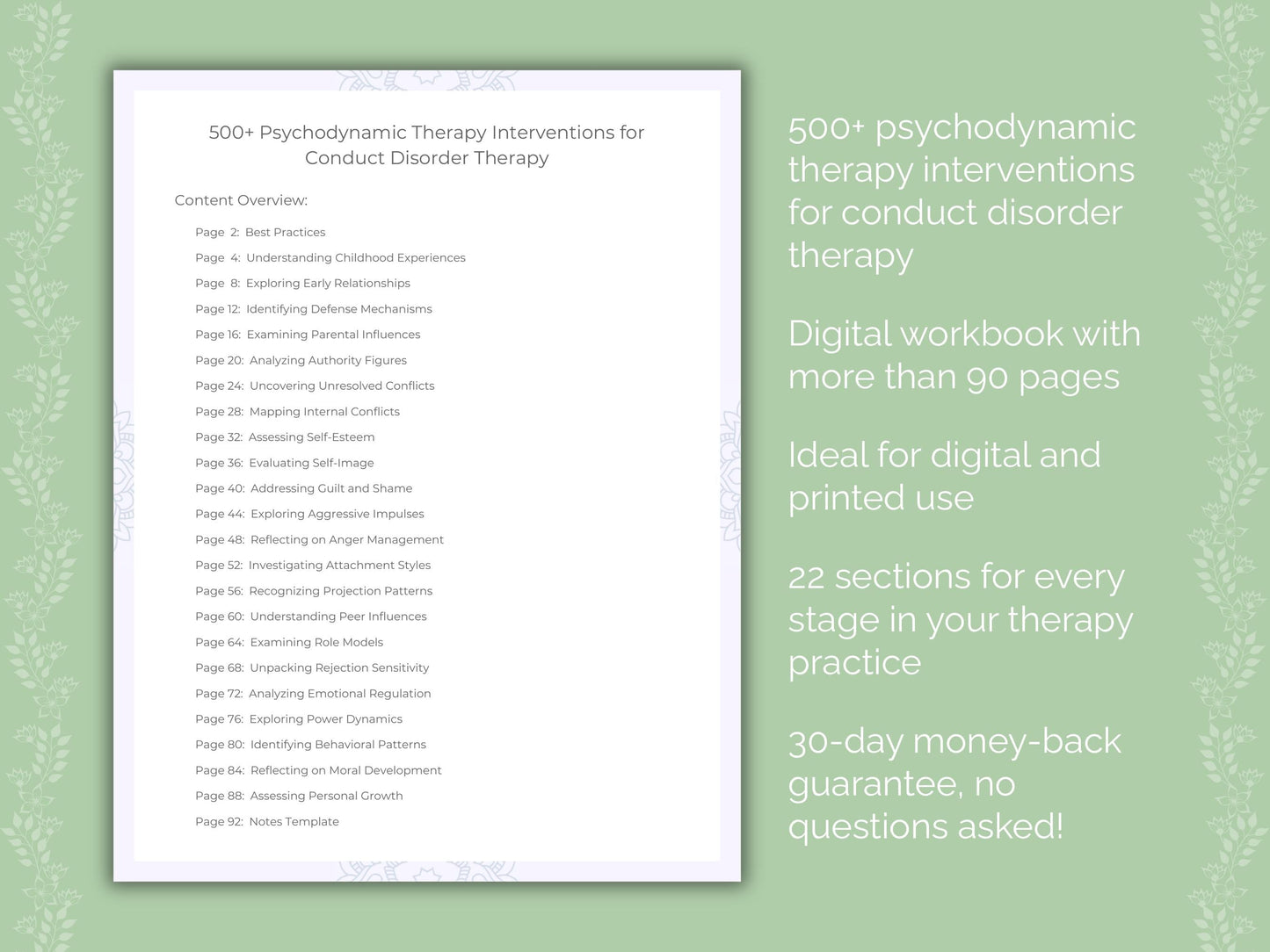 Conduct Disorder Psychodynamic Therapy Therapist Worksheets