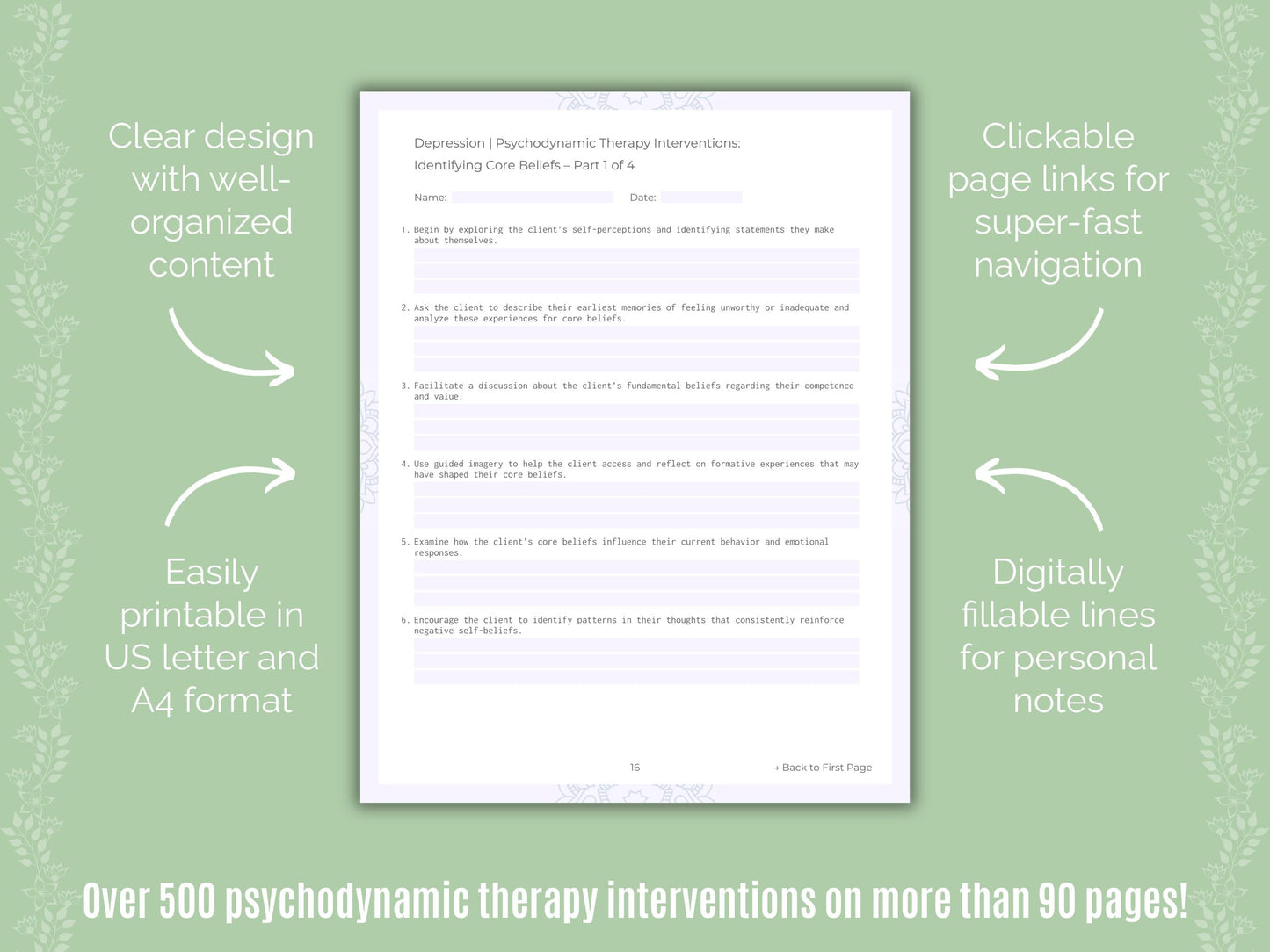 Depression Psychodynamic Therapy Counseling Templates