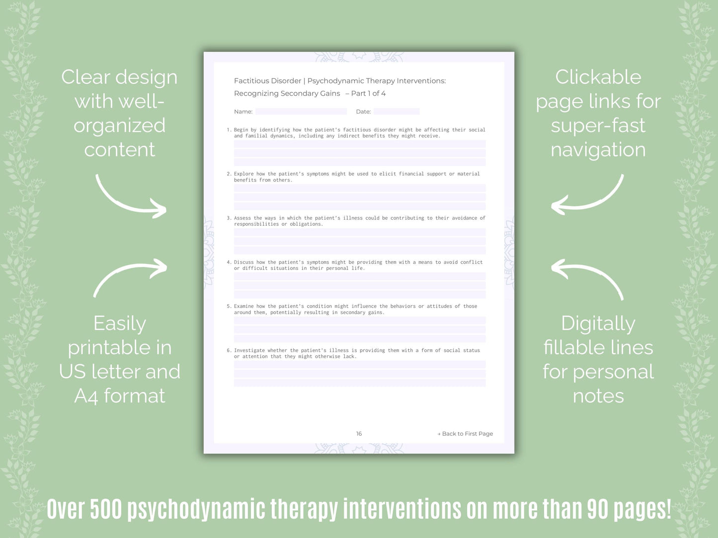 Factitious Disorder Psychodynamic Therapy Counseling Templates