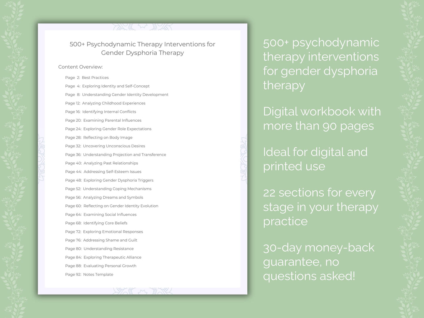 Gender Dysphoria Psychodynamic Therapy Therapist Worksheets