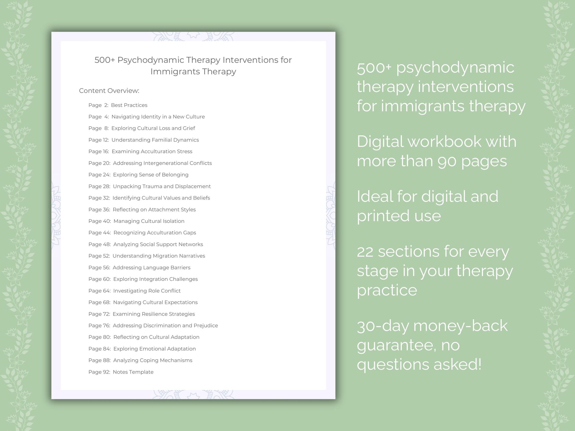 Immigrants Psychodynamic Therapy Therapist Worksheets