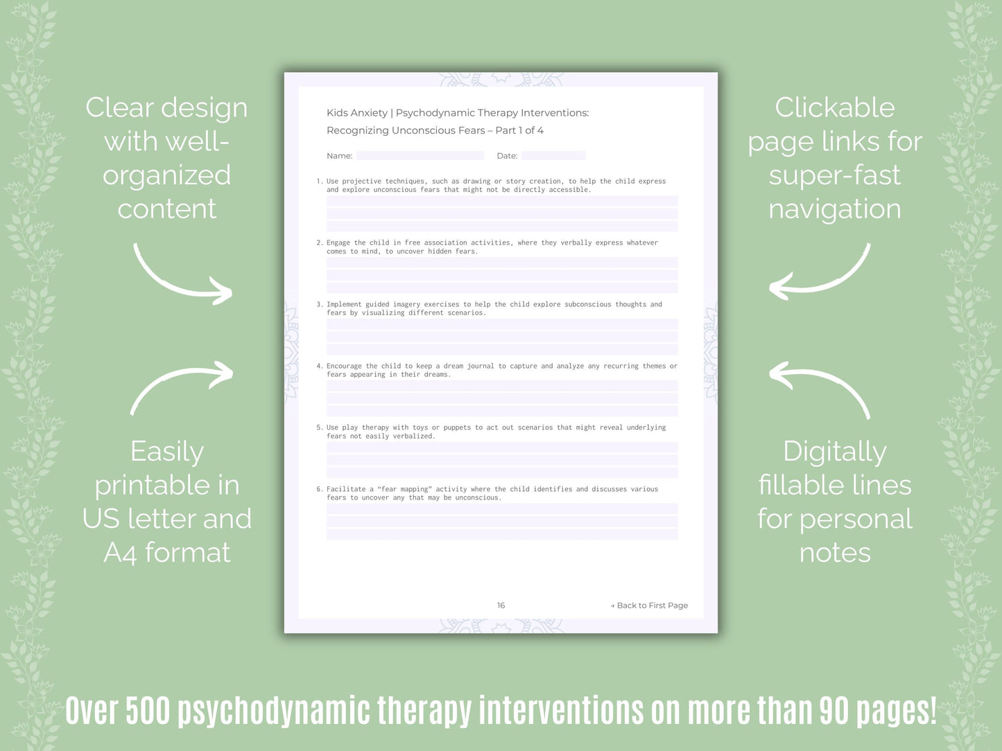 Kids Anxiety Psychodynamic Therapy Counseling Templates