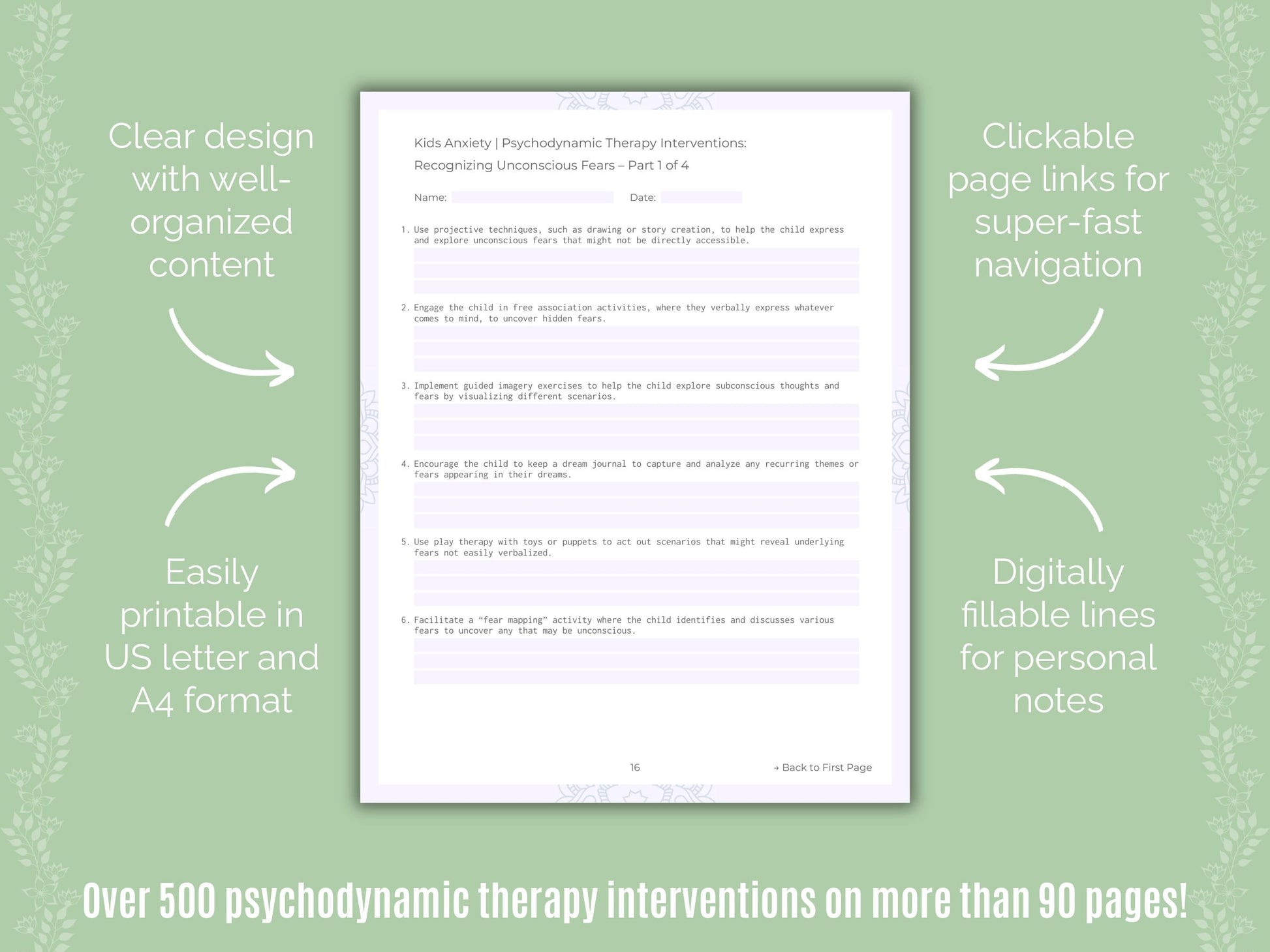 Kids Anxiety Psychodynamic Therapy Counseling Templates