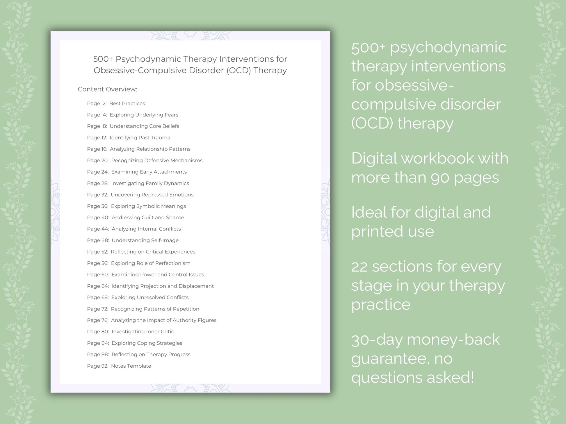 Obsessive-Compulsive Disorder (OCD) Psychodynamic Therapy Therapist Worksheets