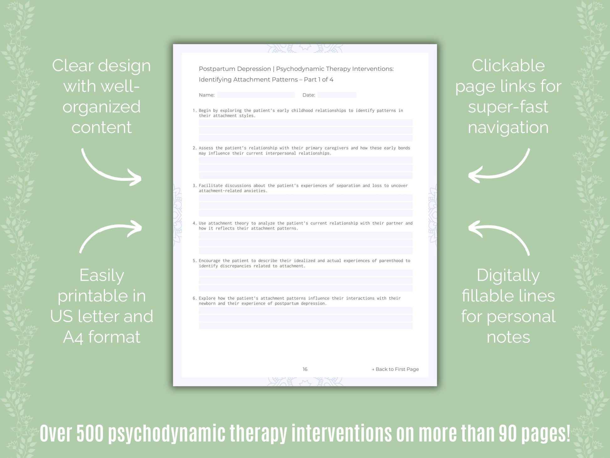 Postpartum Depression Psychodynamic Therapy Counseling Templates