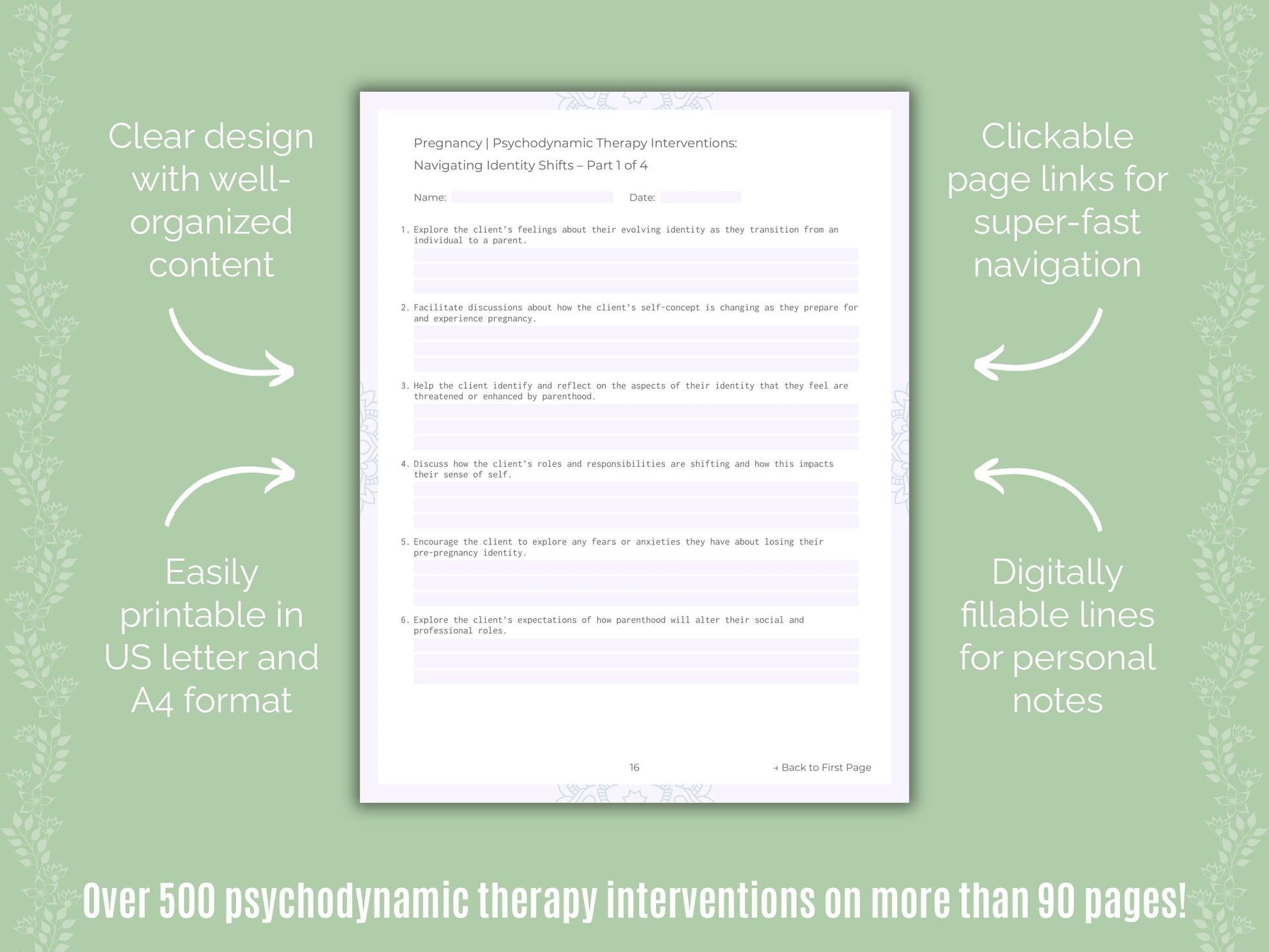 Pregnancy Psychodynamic Therapy Counseling Templates