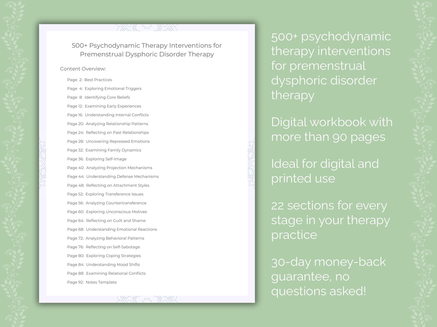 Premenstrual Dysphoric Disorder Psychodynamic Therapy Therapist Worksheets