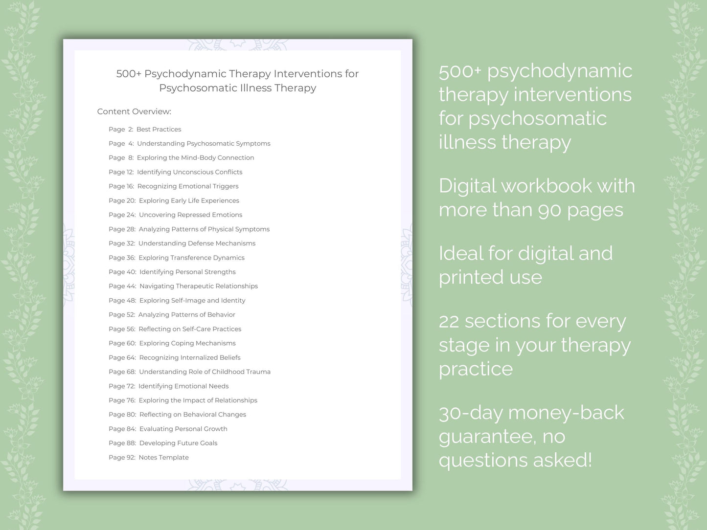 Psychosomatic Illness Psychodynamic Therapy Therapist Worksheets