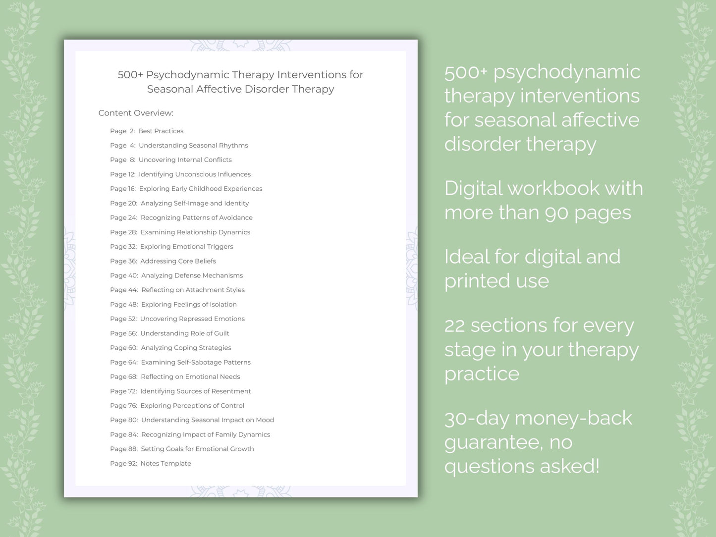 Seasonal Affective Disorder Psychodynamic Therapy Therapist Worksheets