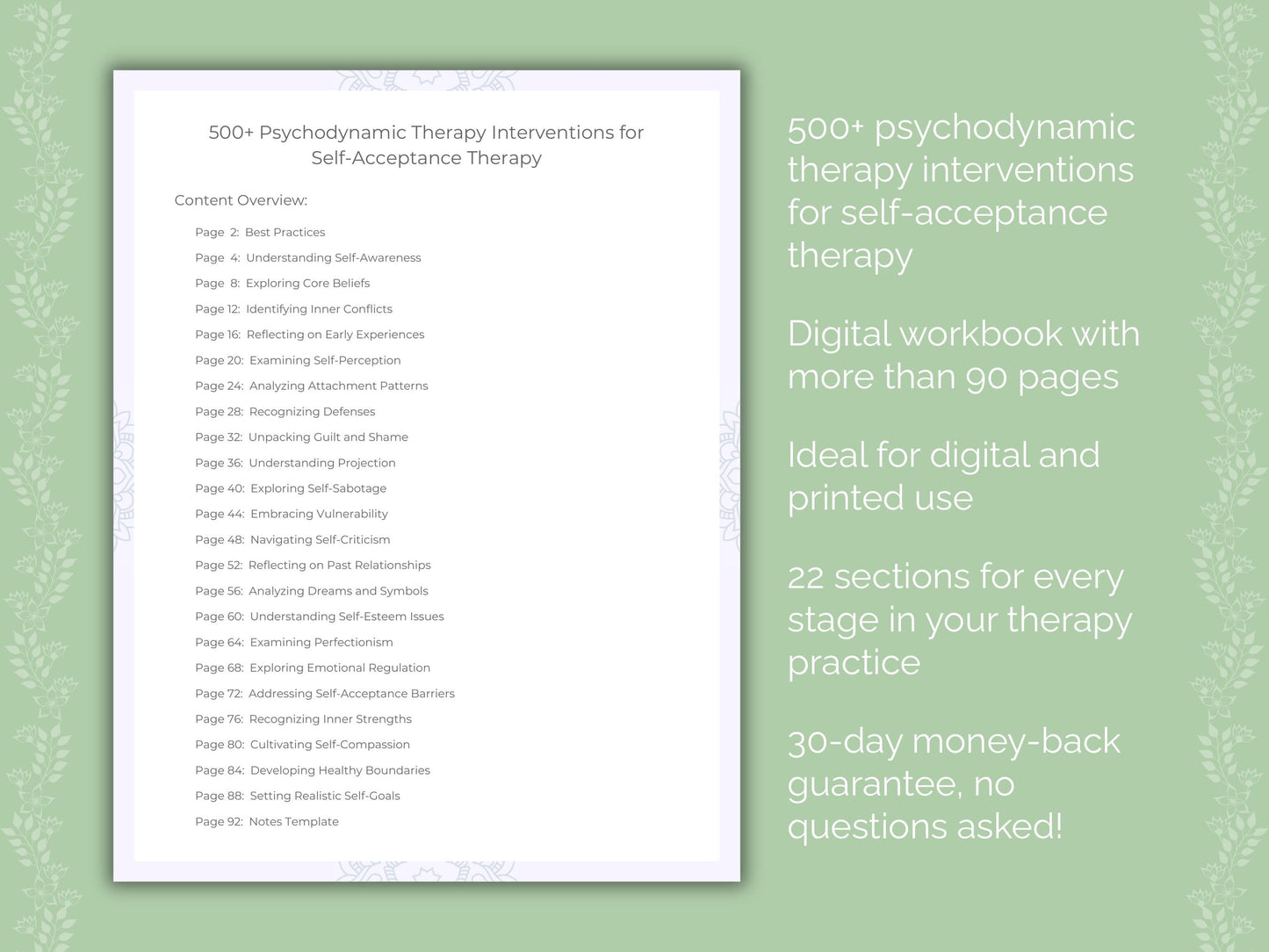 Self-Acceptance Psychodynamic Therapy Therapist Worksheets