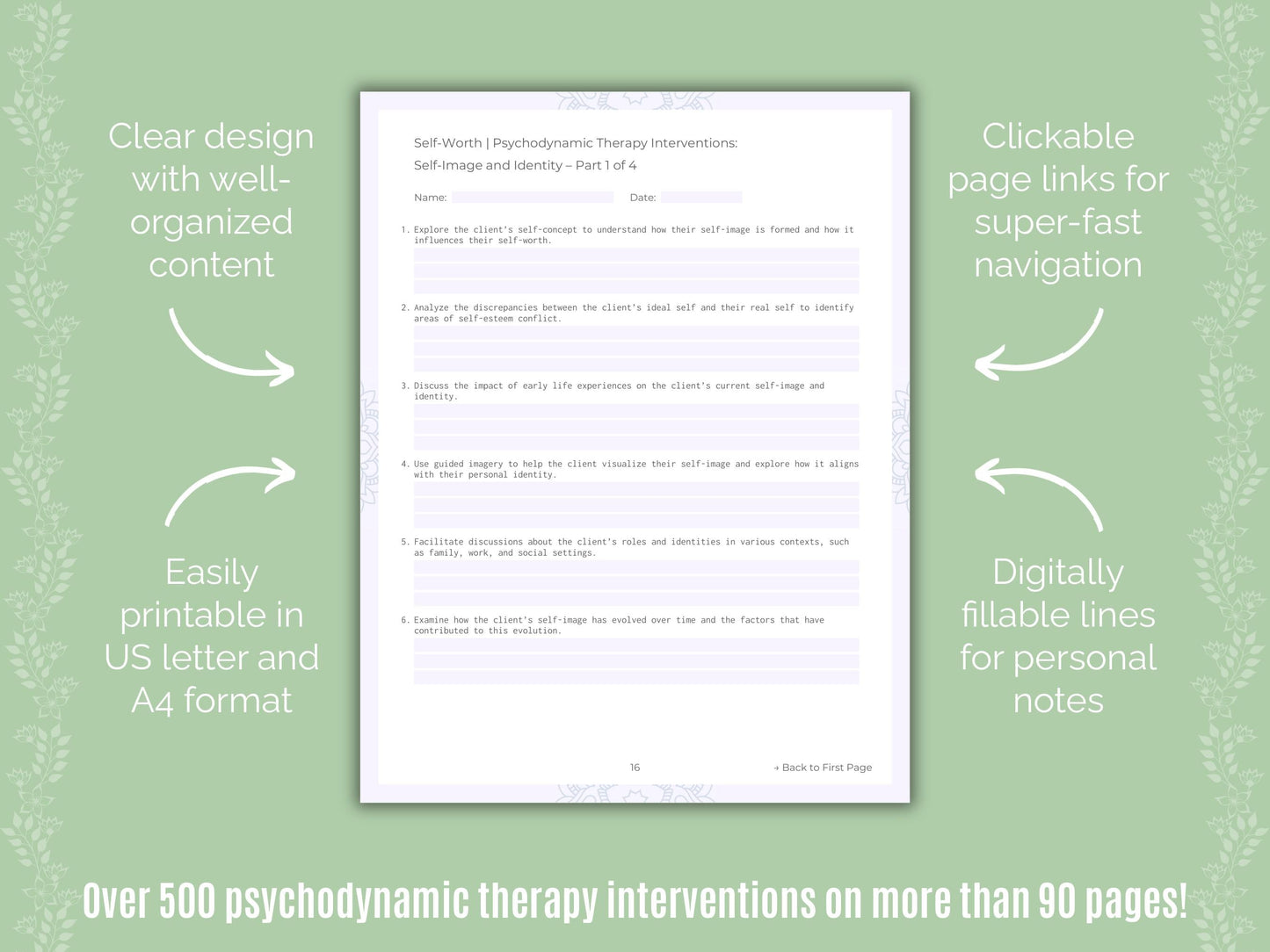 Self-Worth Psychodynamic Therapy Counseling Templates