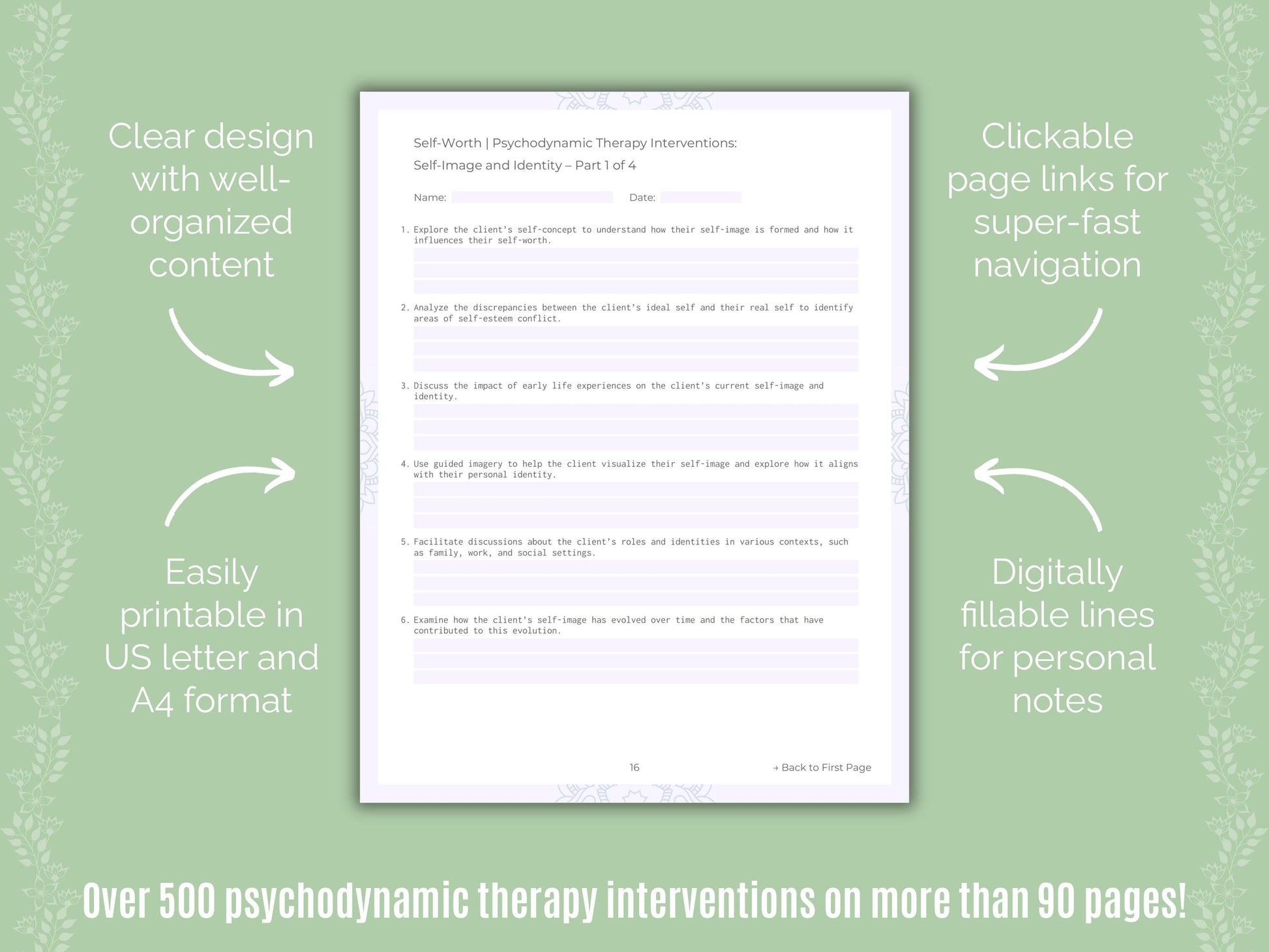 Self-Worth Psychodynamic Therapy Counseling Templates