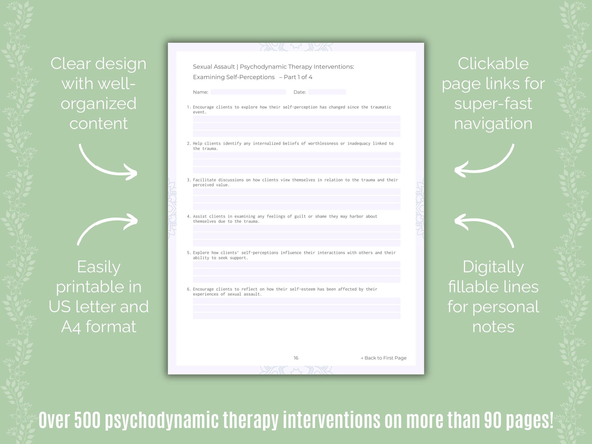 Sexual Assault Psychodynamic Therapy Counseling Templates