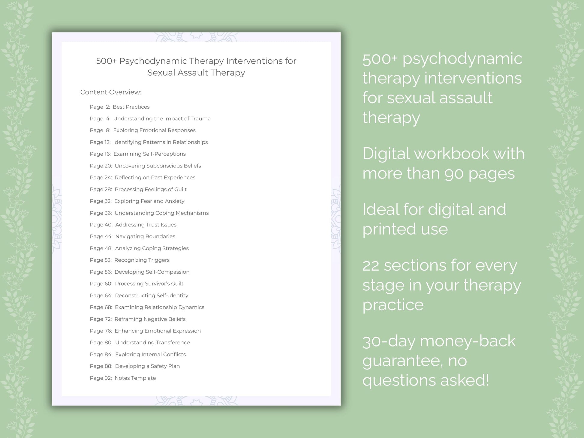 Sexual Assault Psychodynamic Therapy Therapist Worksheets