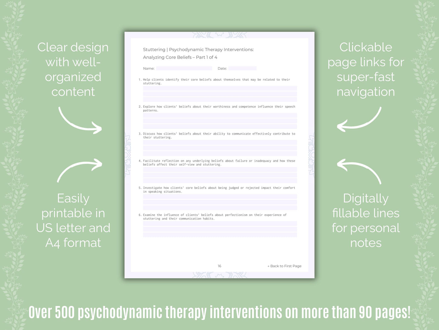 Stuttering Psychodynamic Therapy Counseling Templates