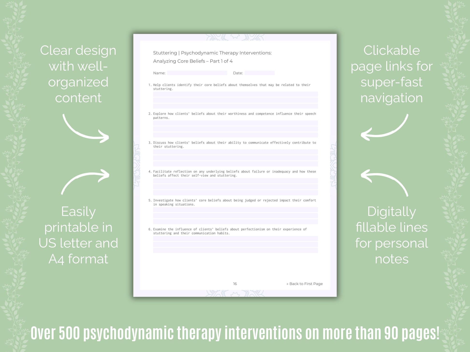 Stuttering Psychodynamic Therapy Counseling Templates