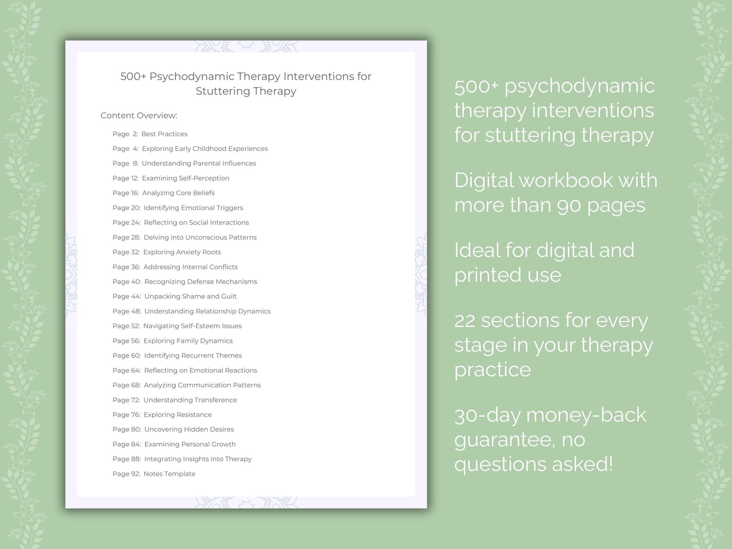 Stuttering Psychodynamic Therapy Therapist Worksheets