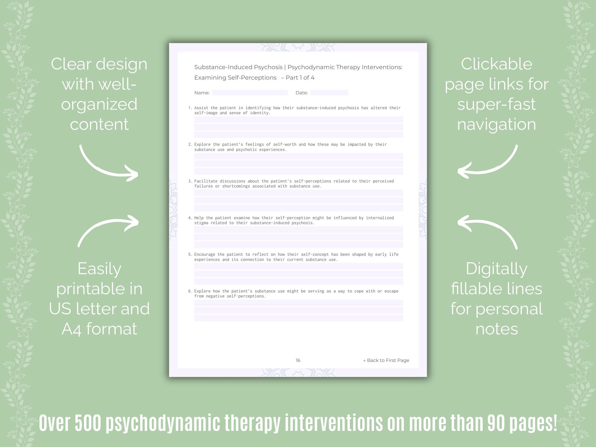 Substance-Induced Psychosis Psychodynamic Therapy Counseling Templates