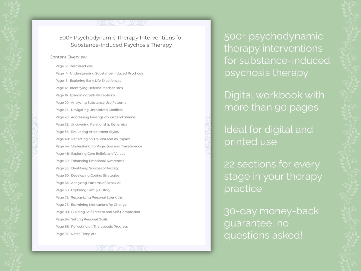 Substance-Induced Psychosis Psychodynamic Therapy Therapist Worksheets