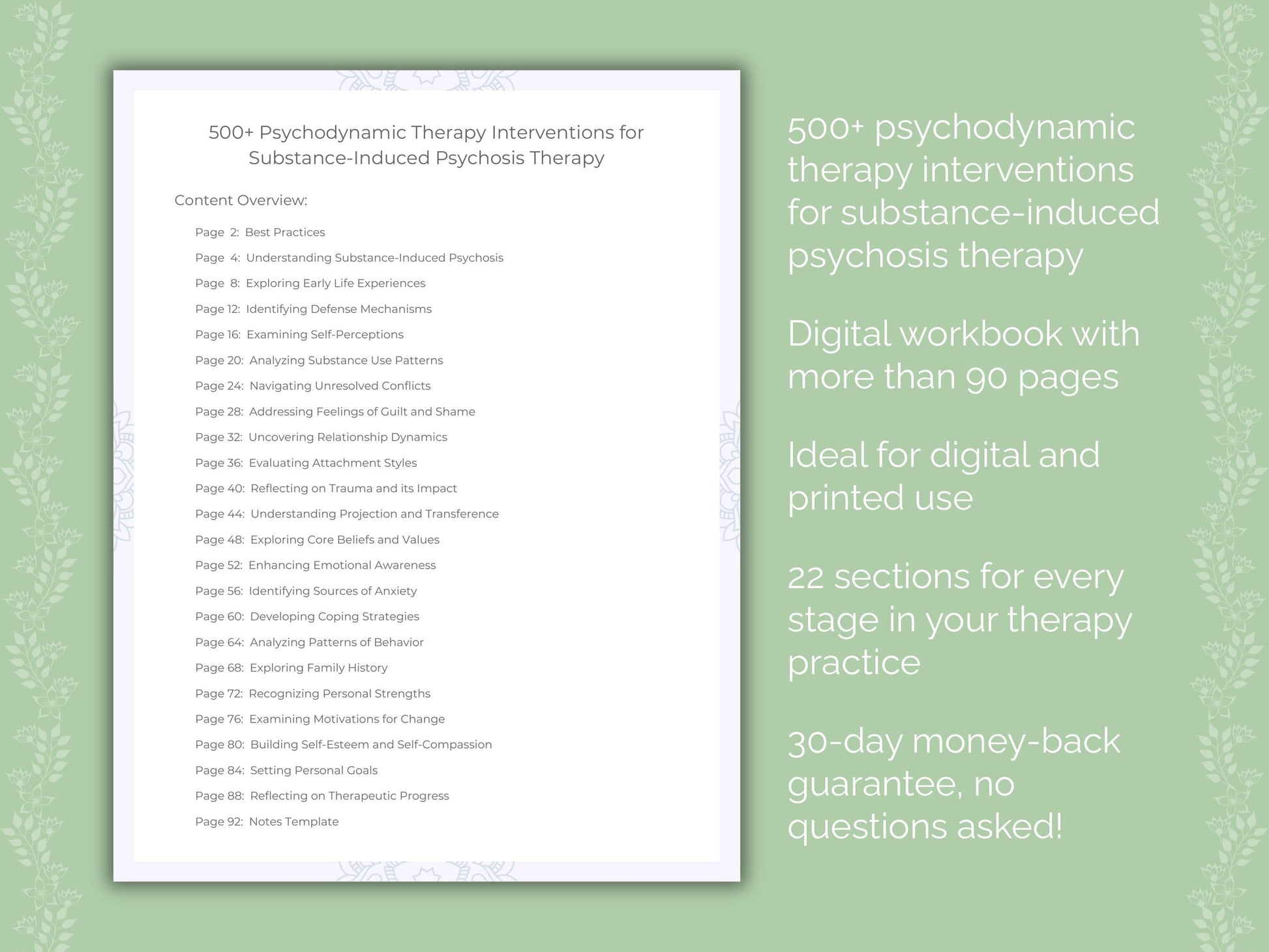 Substance-Induced Psychosis Psychodynamic Therapy Therapist Worksheets