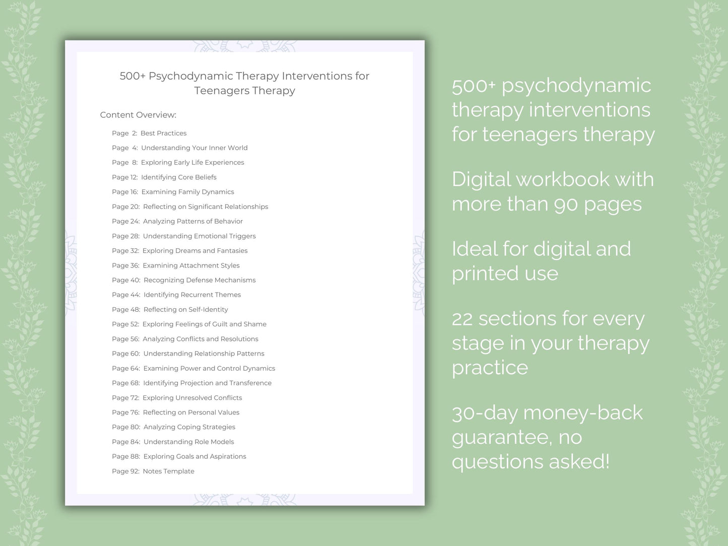 Teenagers Psychodynamic Therapy Therapist Worksheets