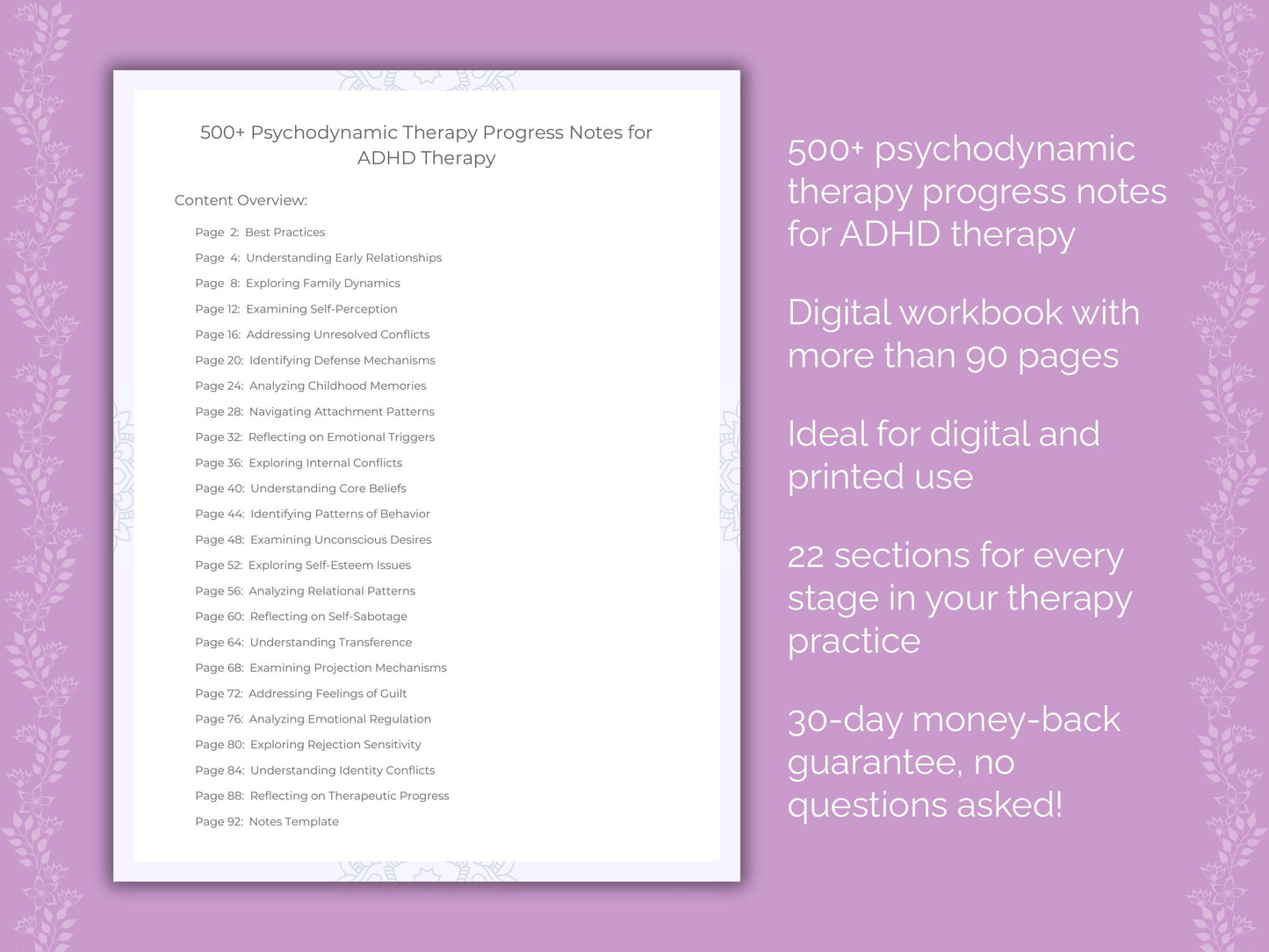 ADHD Psychodynamic Therapy Therapist Worksheets