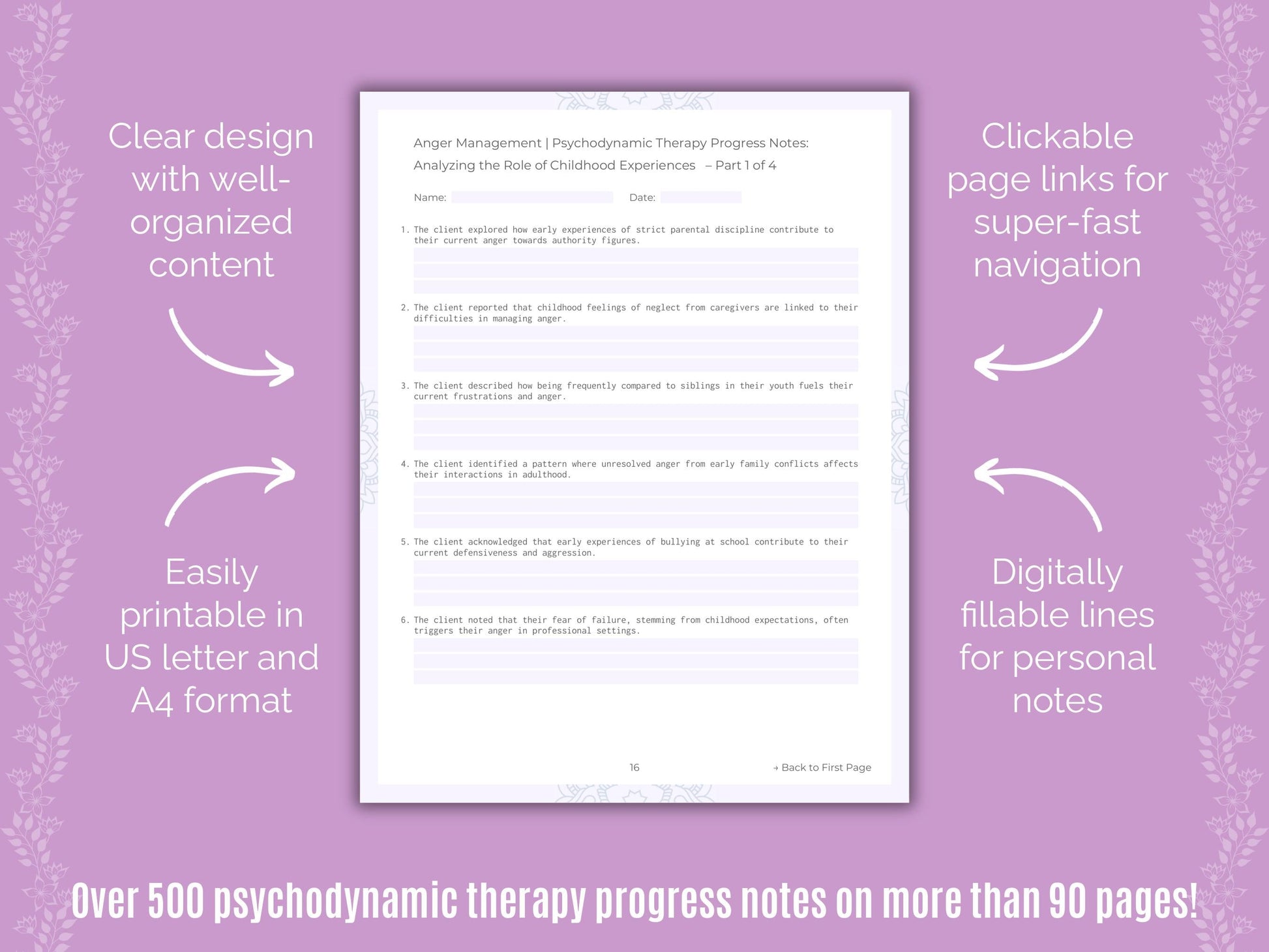 Anger Management Psychodynamic Therapy Counseling Templates